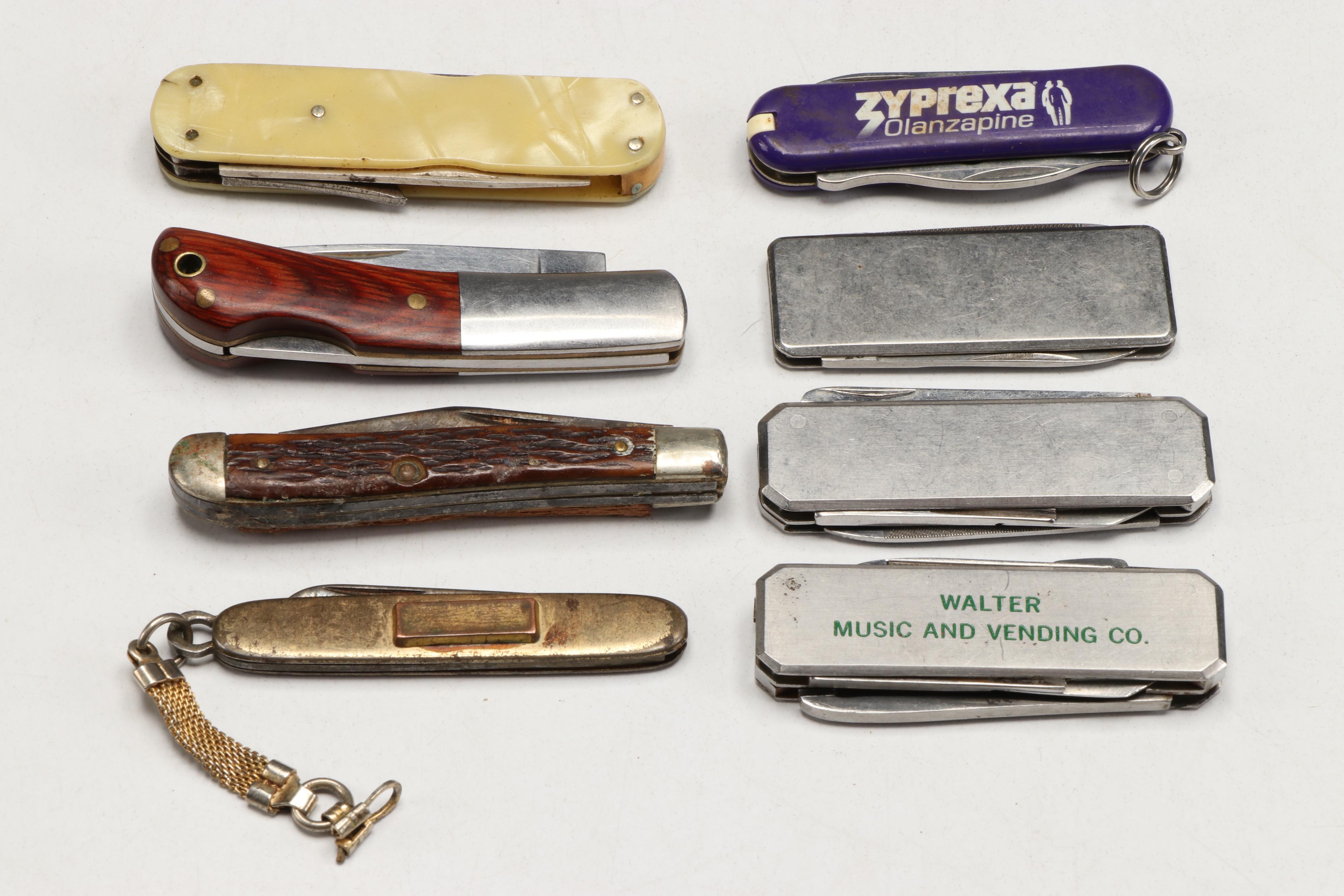 Collection of Stainless Steel Pocket Knives and Hair Shaper