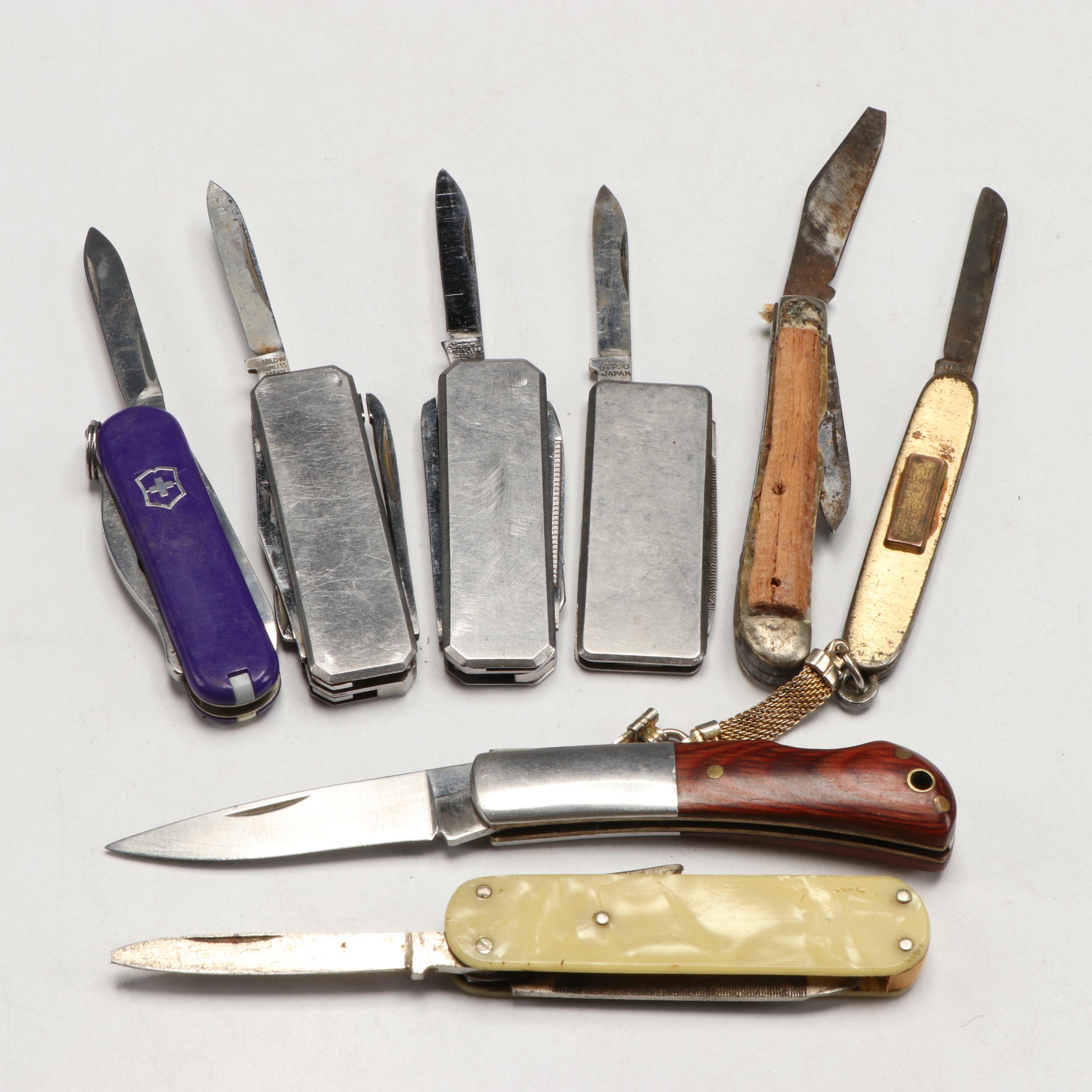 Collection of Stainless Steel Pocket Knives and Hair Shaper