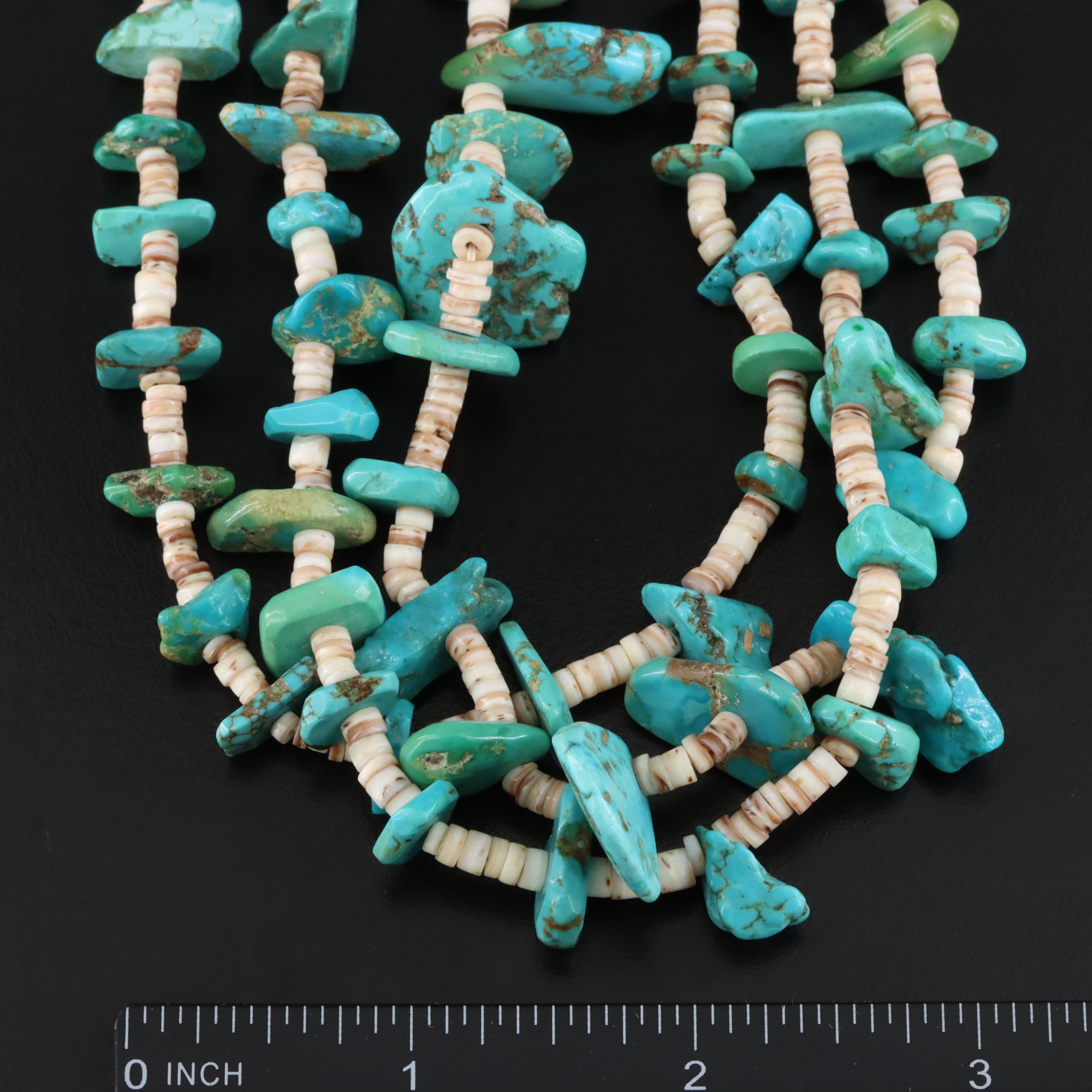 Southwestern Turquoise, Spiny Oyster and Shell Heishi Bead Multi-Strand Necklace