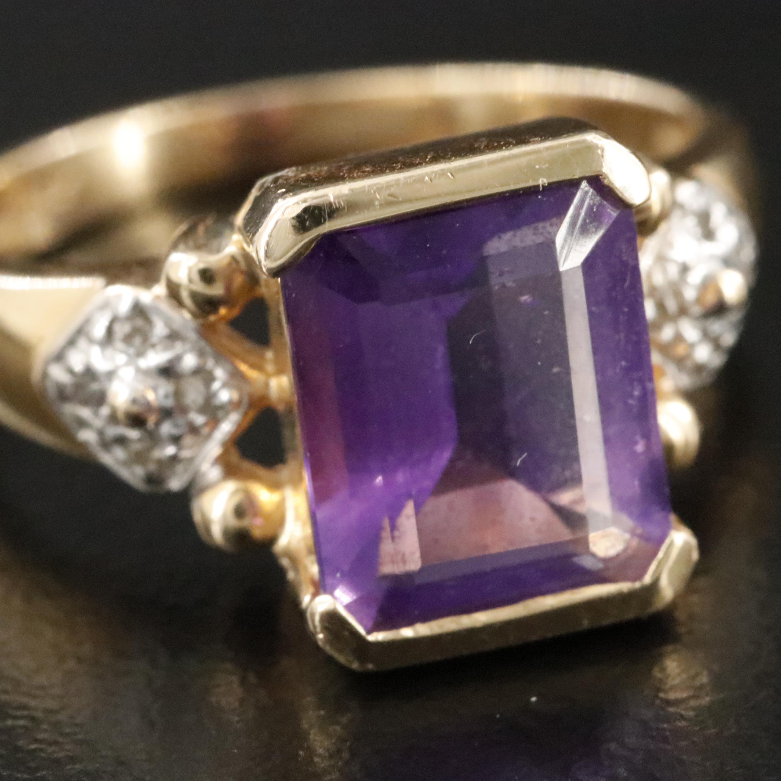 14K Amethyst and Diamond Ring