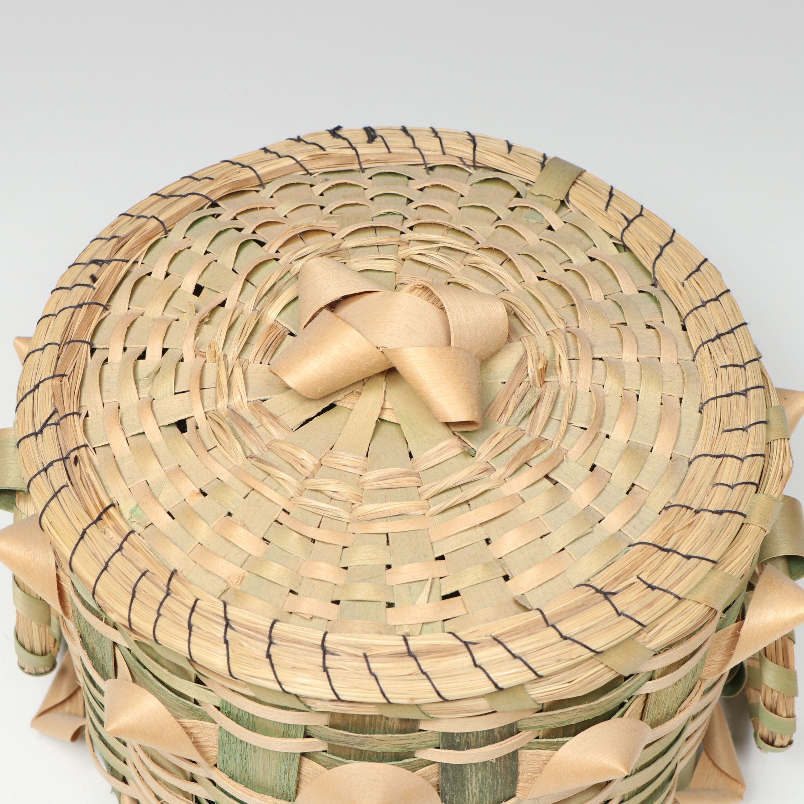 Rosie Ermatinger Mohawk Black Ash and Sweetgrass Lidded Sewing Basket