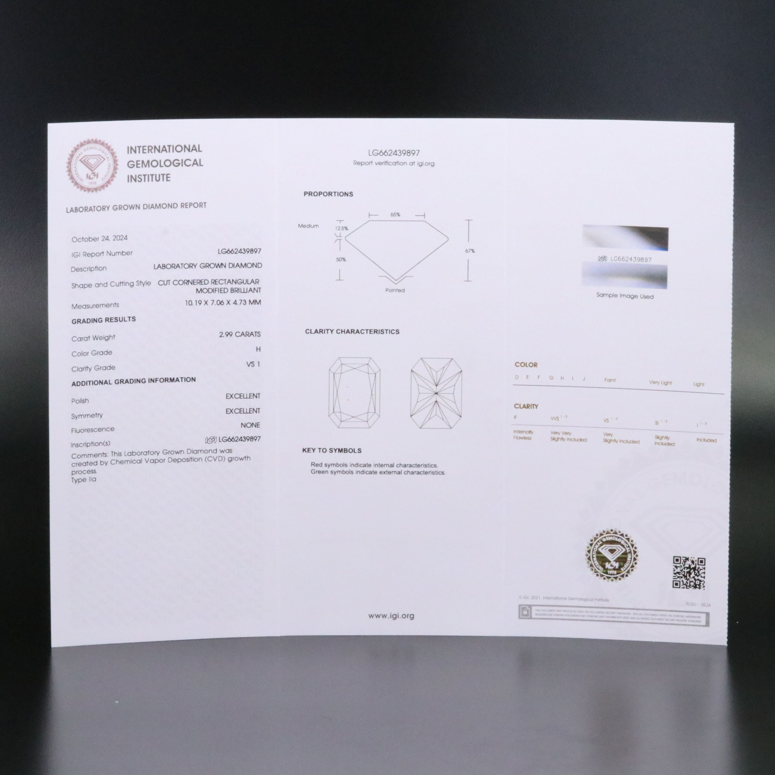 Loose 2.99 CT Lab Grown Diamond with IGI Report