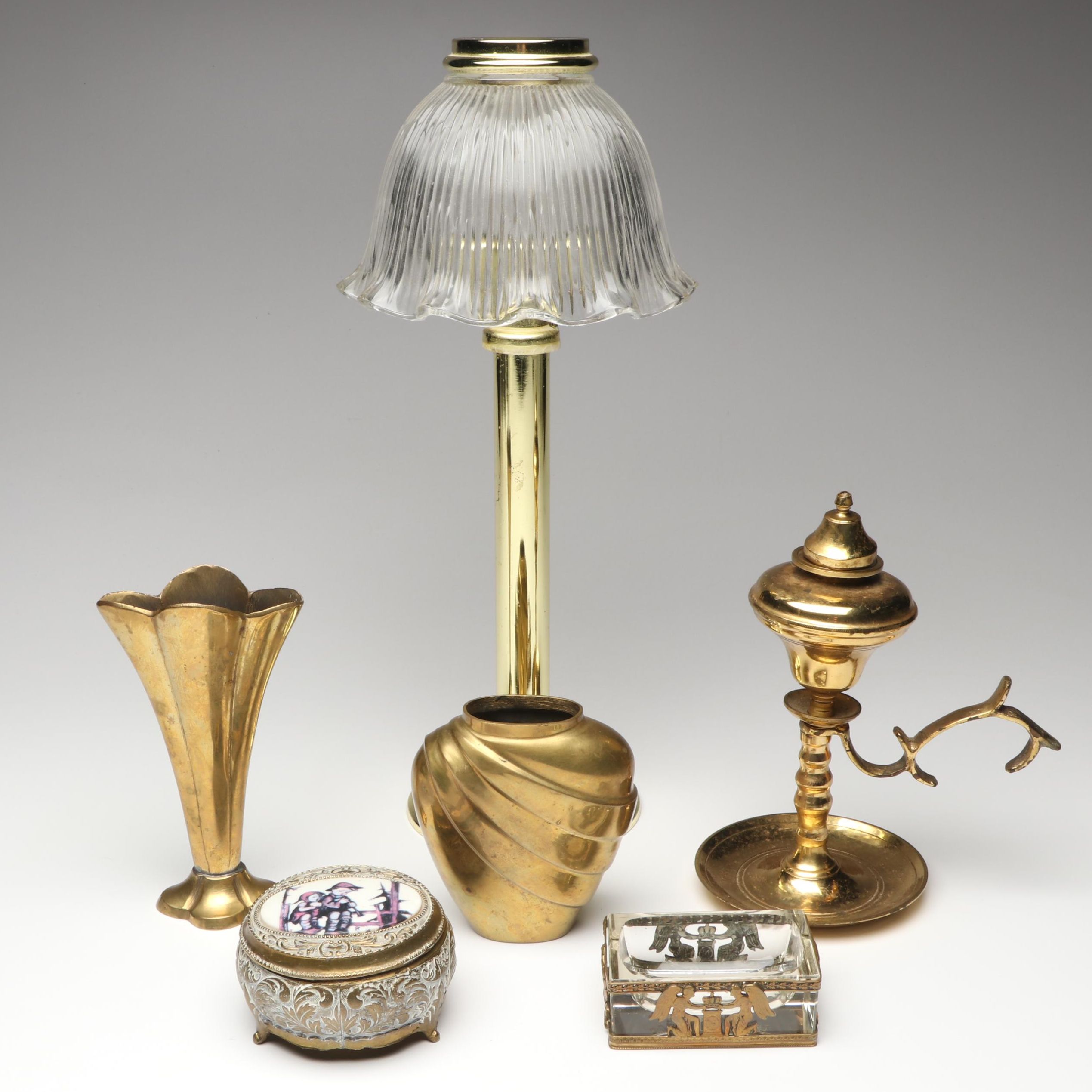 Partylite Library Oil Lamp with Japanese, Indian and More Brass Décor