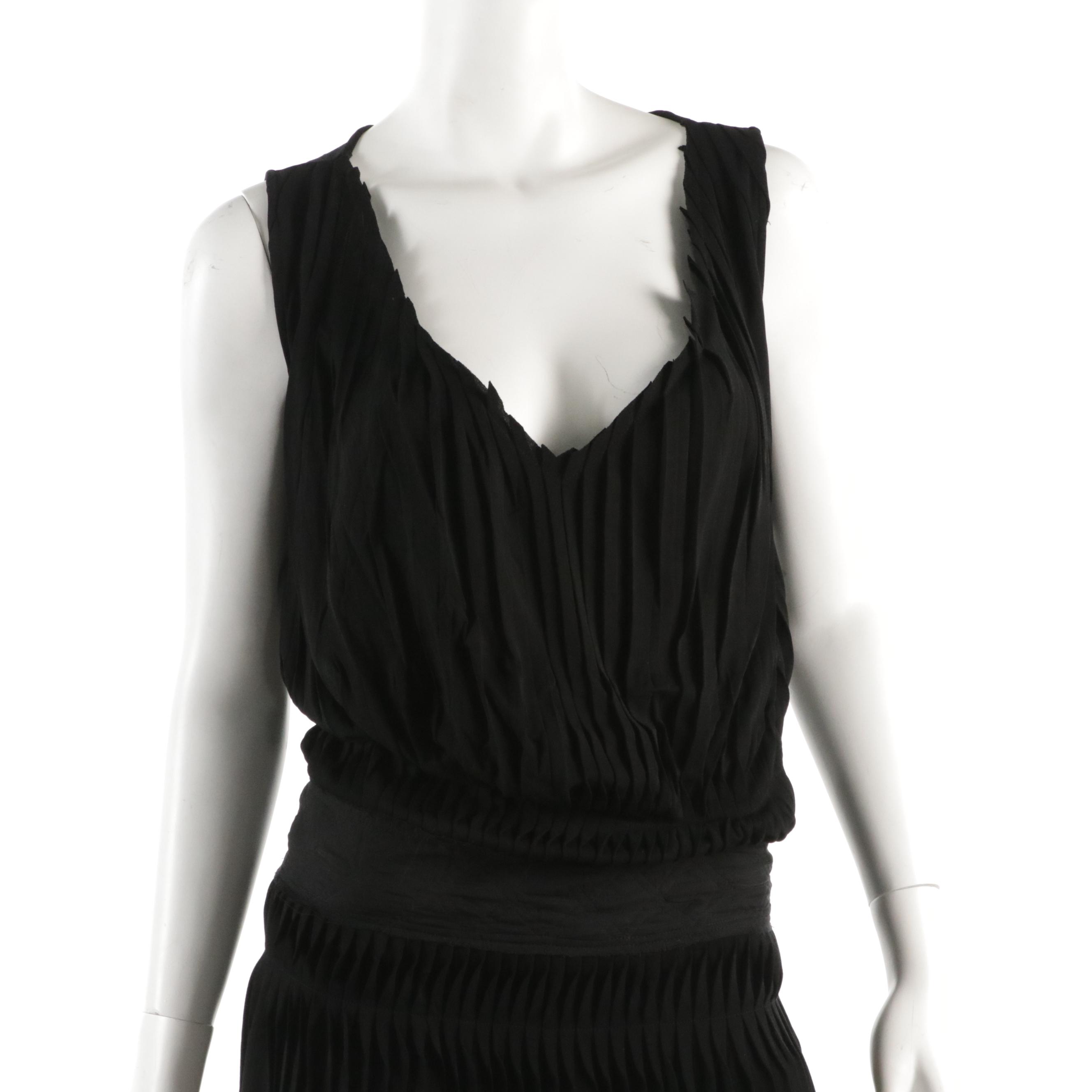 Fendi Twist-Pleated Rayon Stretch Mini Dress with Quilted Silk Panel Detail