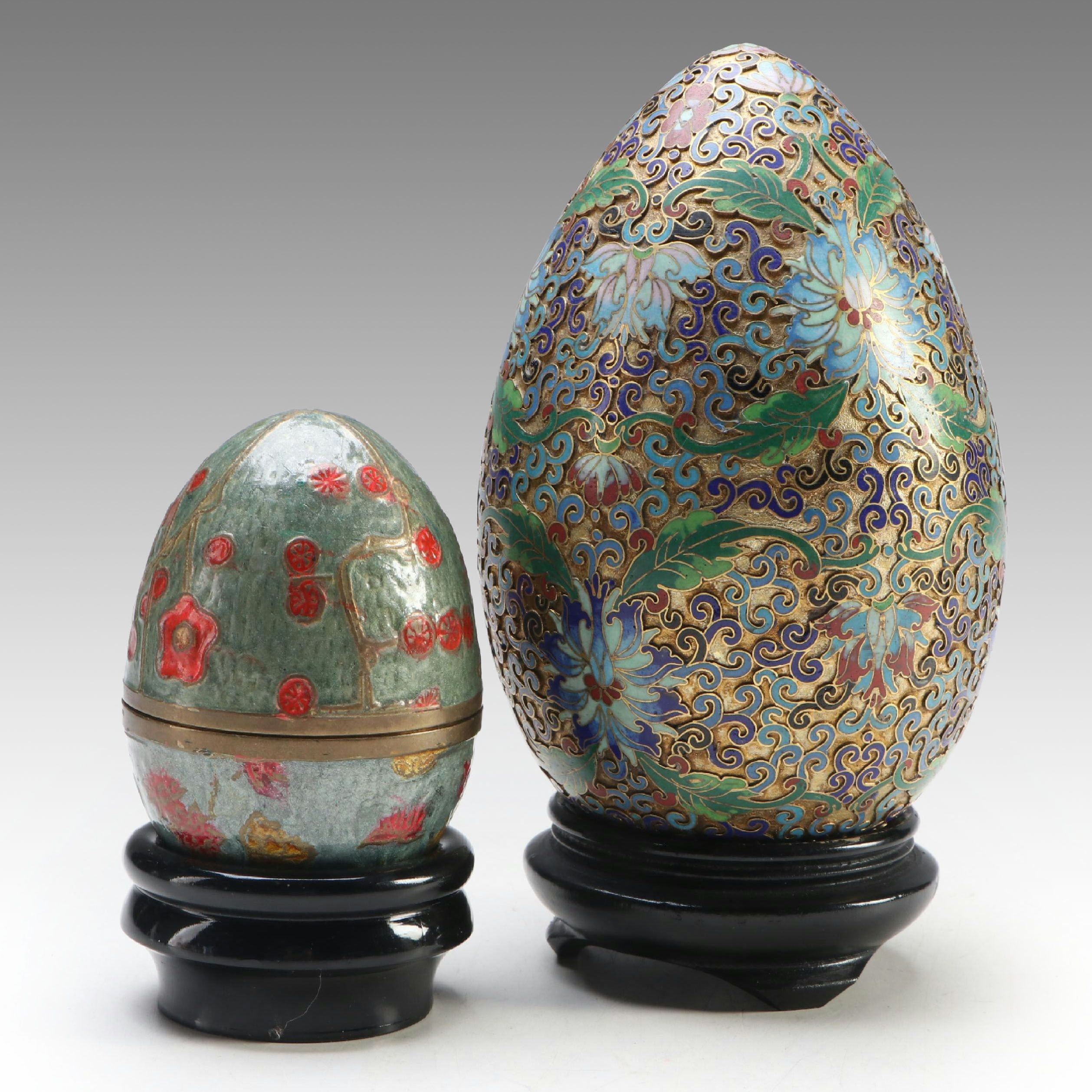 Chinese Style Cloisonné and Other Enameled Brass Decorative Eggs