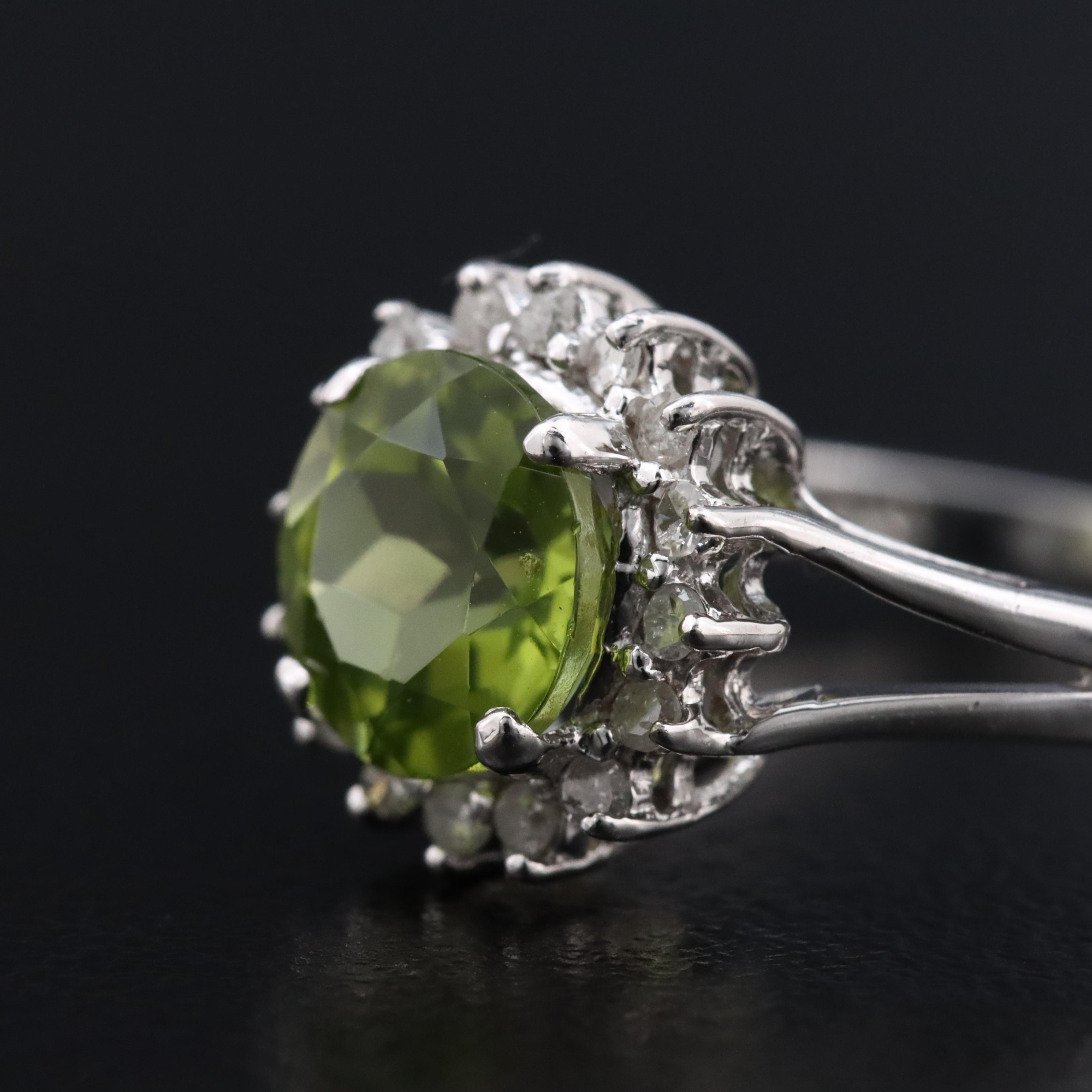 14K Peridot and Diamond Halo Ring
