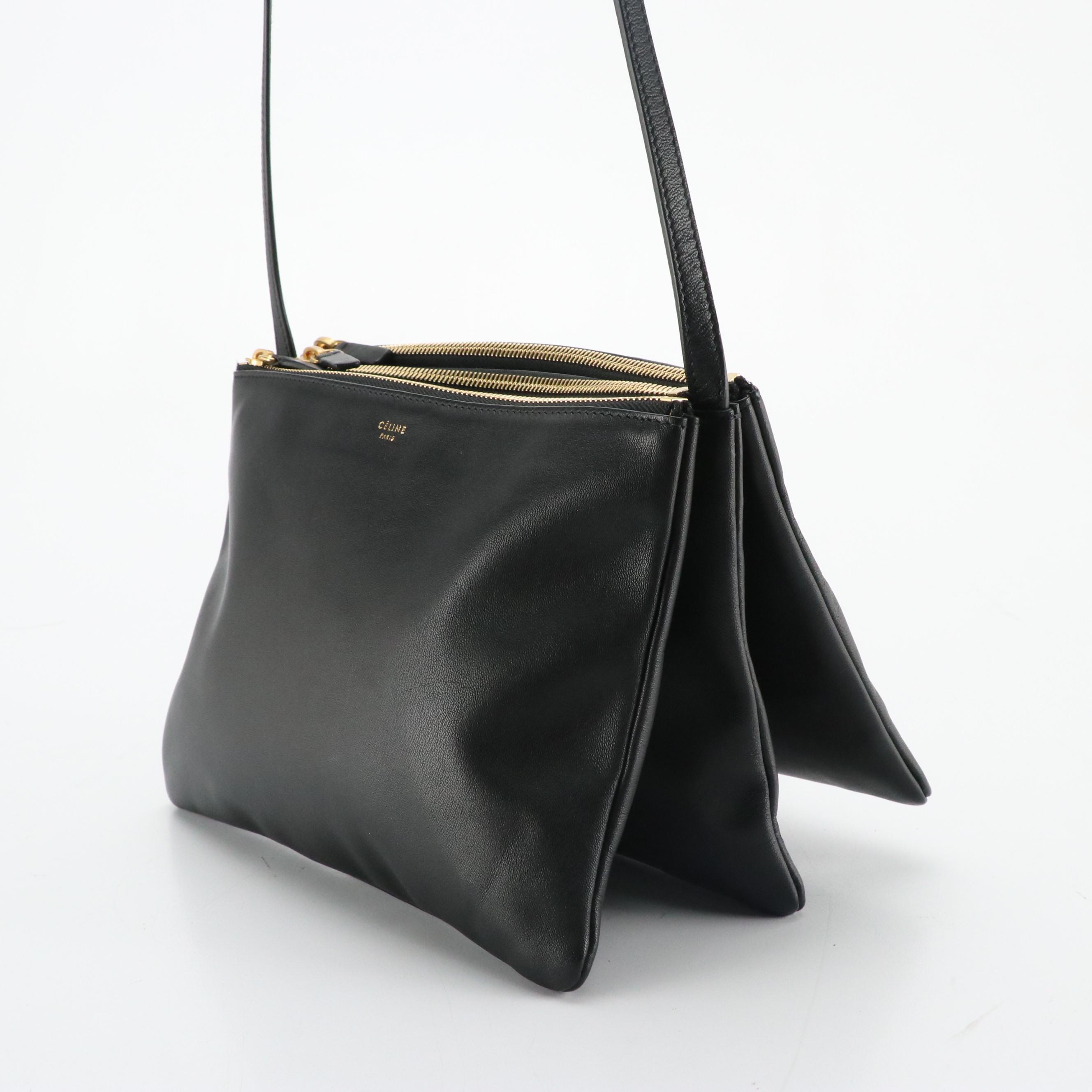Céline Lambskin Leather Trio Zip Crossbody Bag