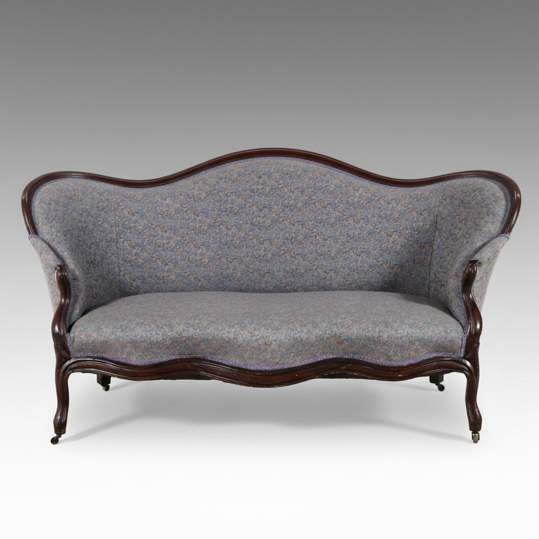 French Style Walnut Framed Upholstered Sofa, Late 19th to Early 20th Century