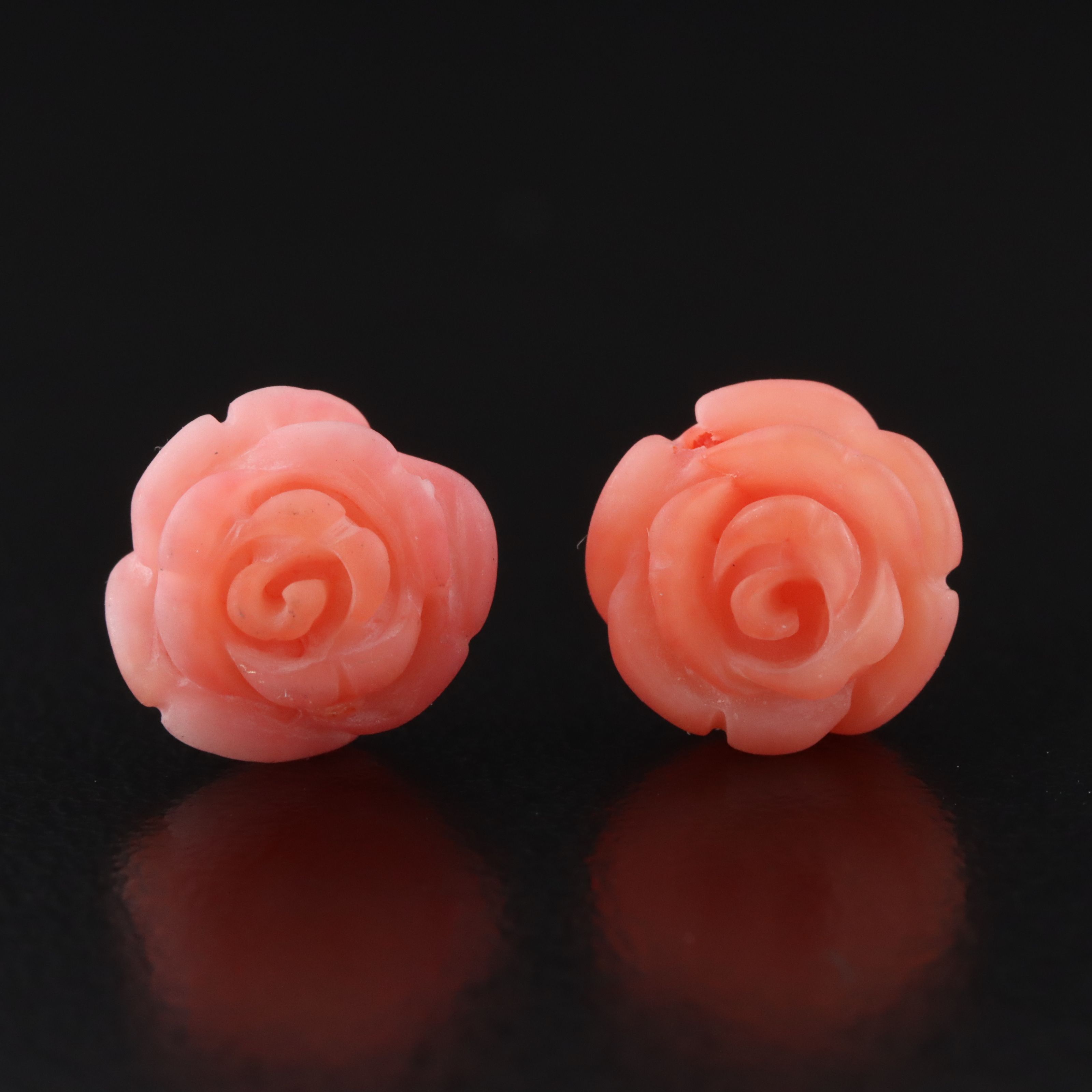 14K Carved Coral Rose Stud Earrings