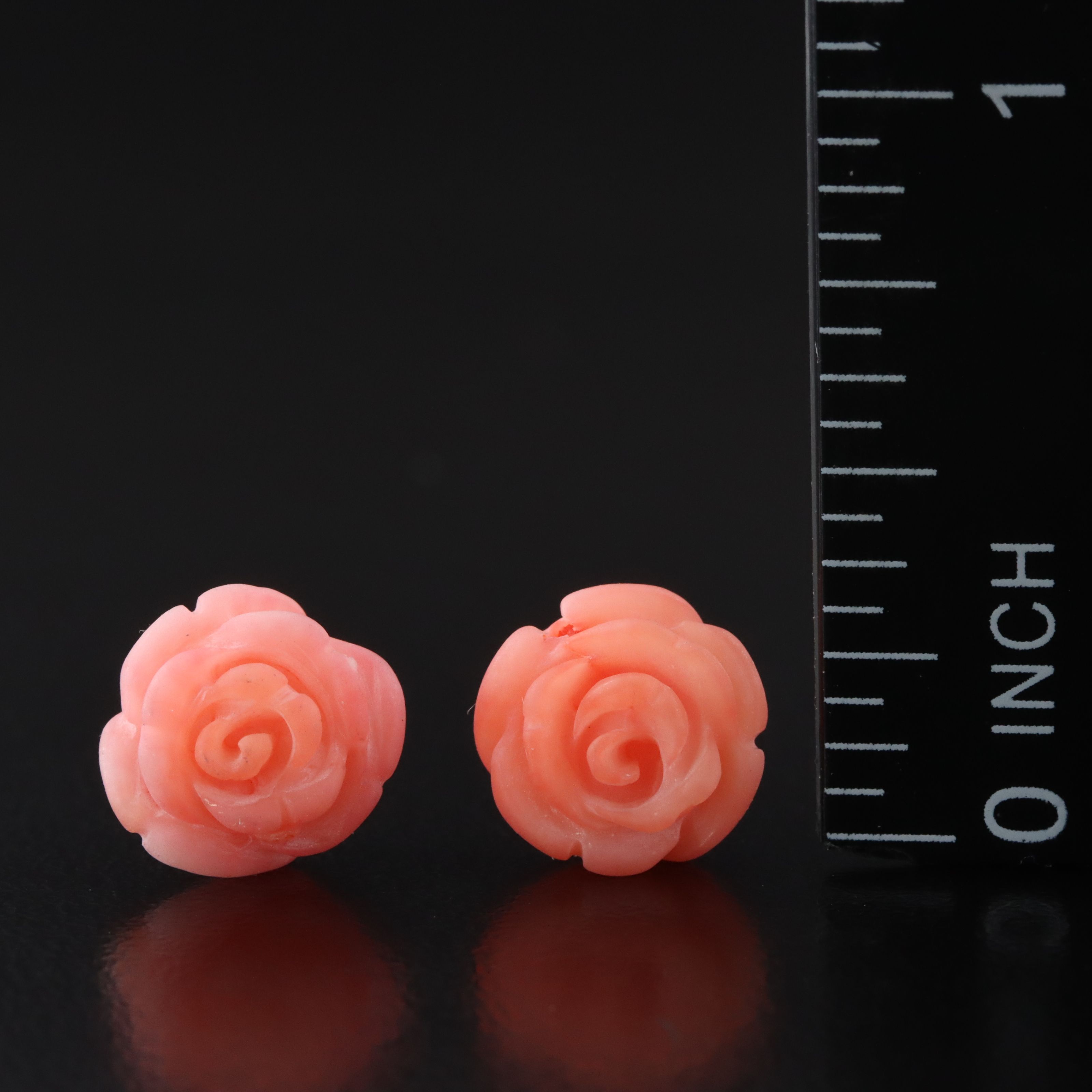 14K Carved Coral Rose Stud Earrings
