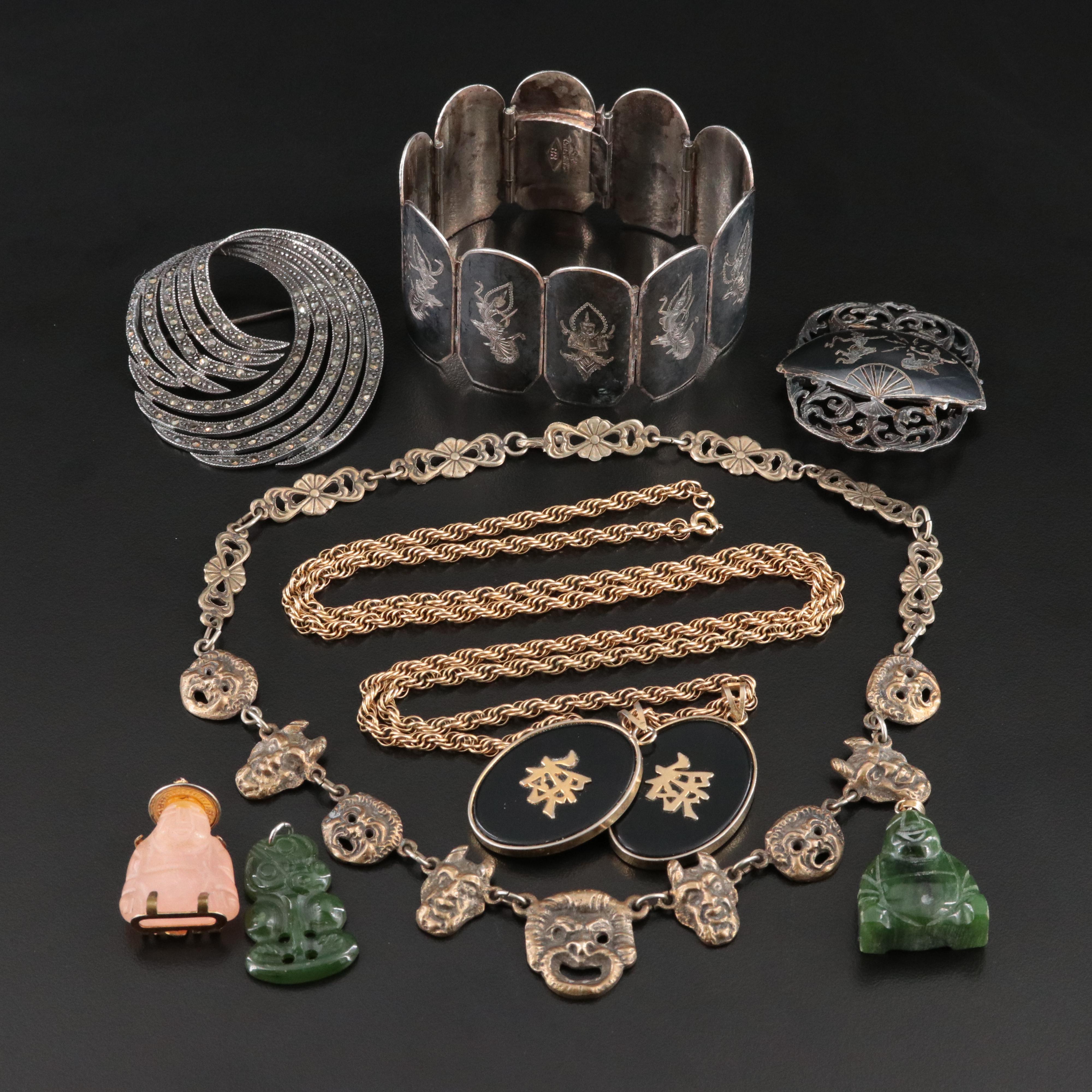 Sterling, Rose Quartz and Siam Panel Bracelet Featured in Jewelry Collection