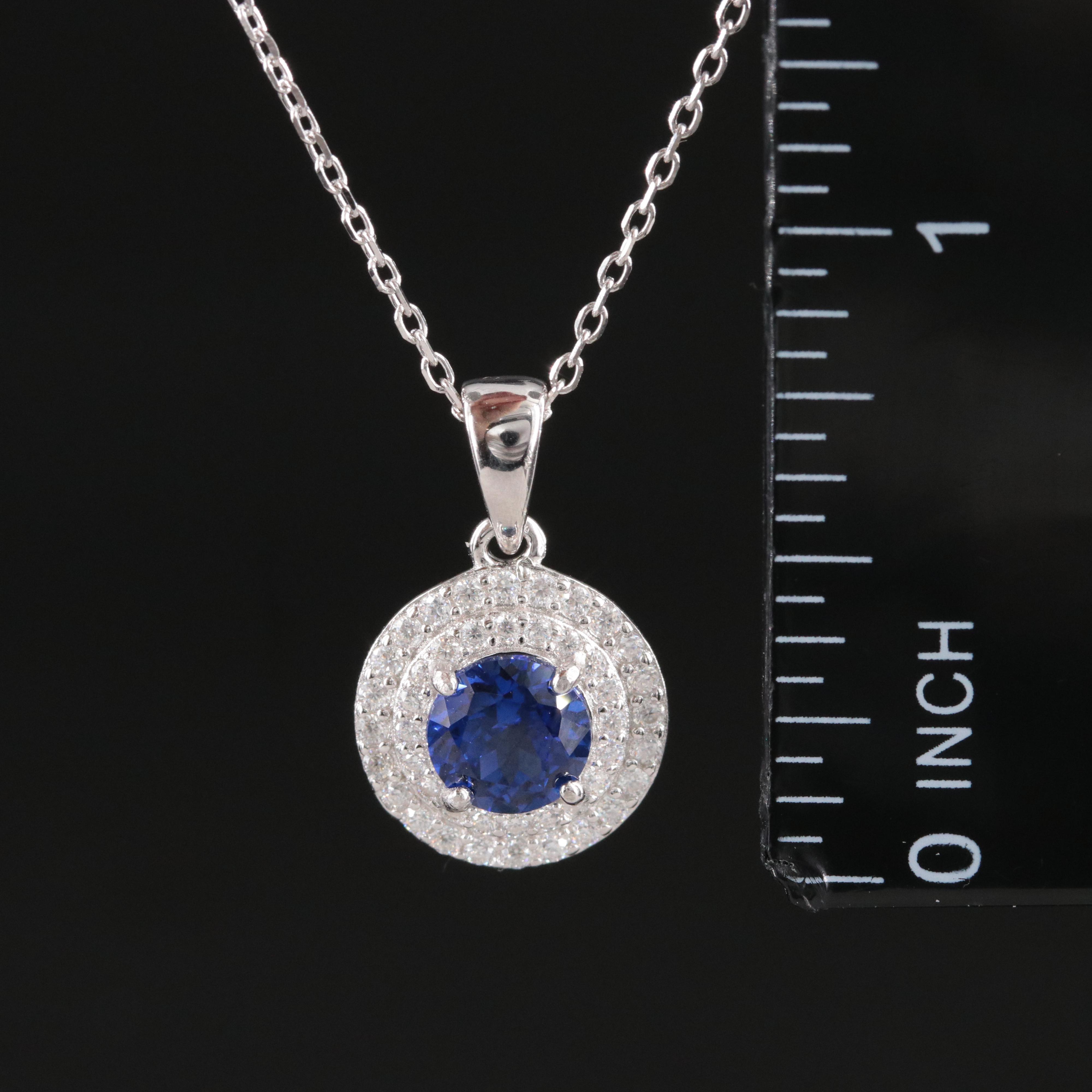 Sterling Sapphire and Moissanite Pendant Necklace