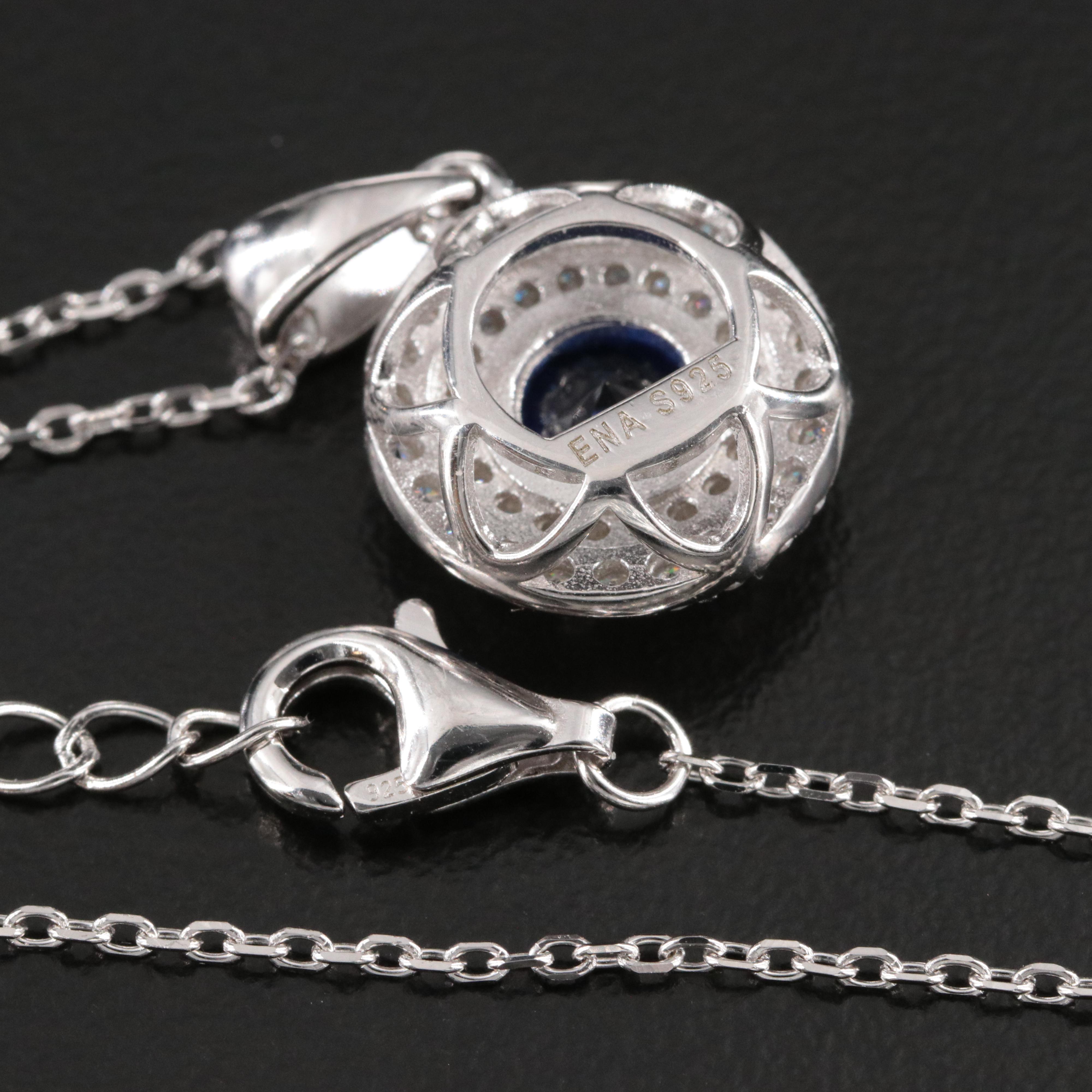Sterling Sapphire and Moissanite Pendant Necklace