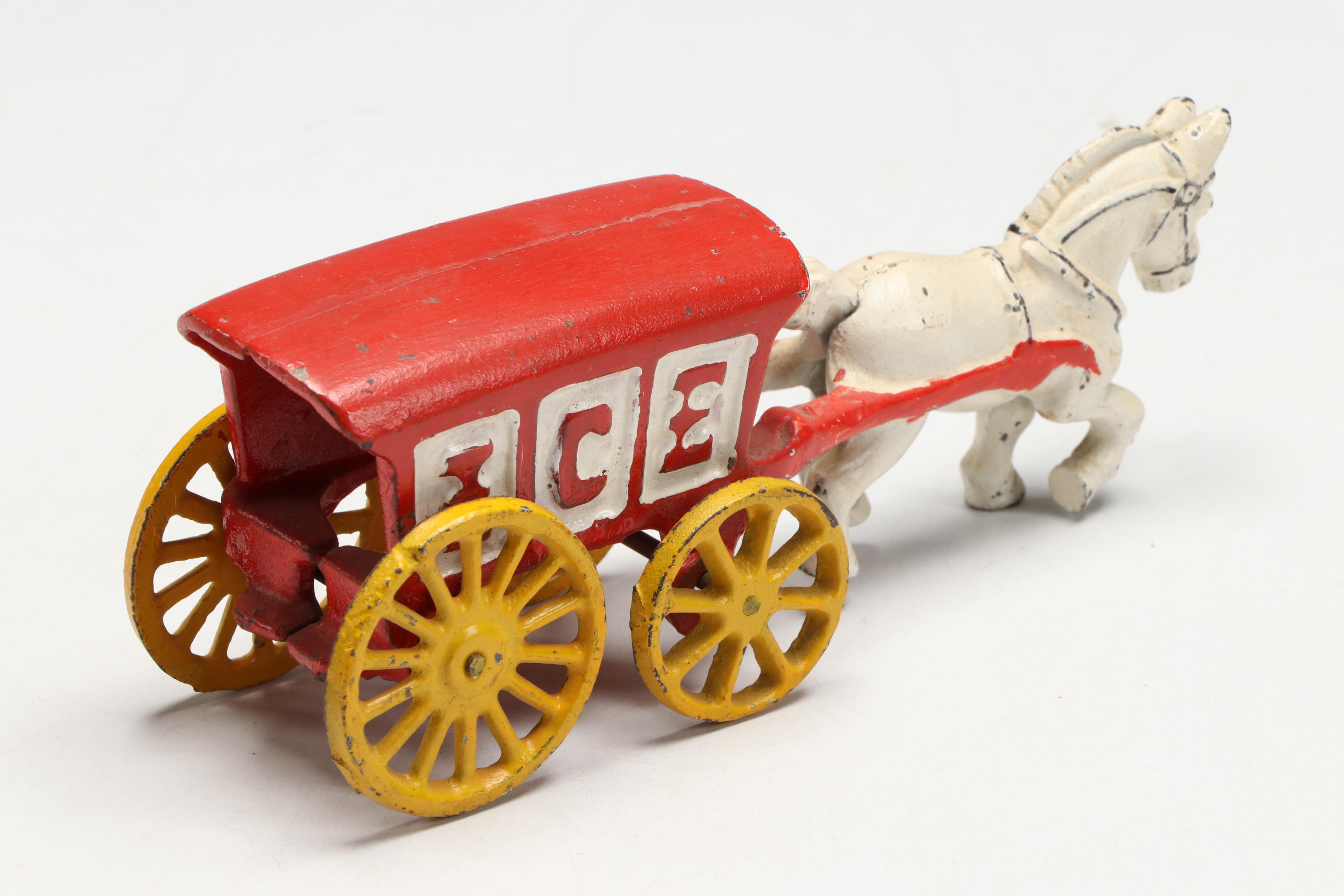 Polychrome Metal Horse Drawn Ice Truck Toys