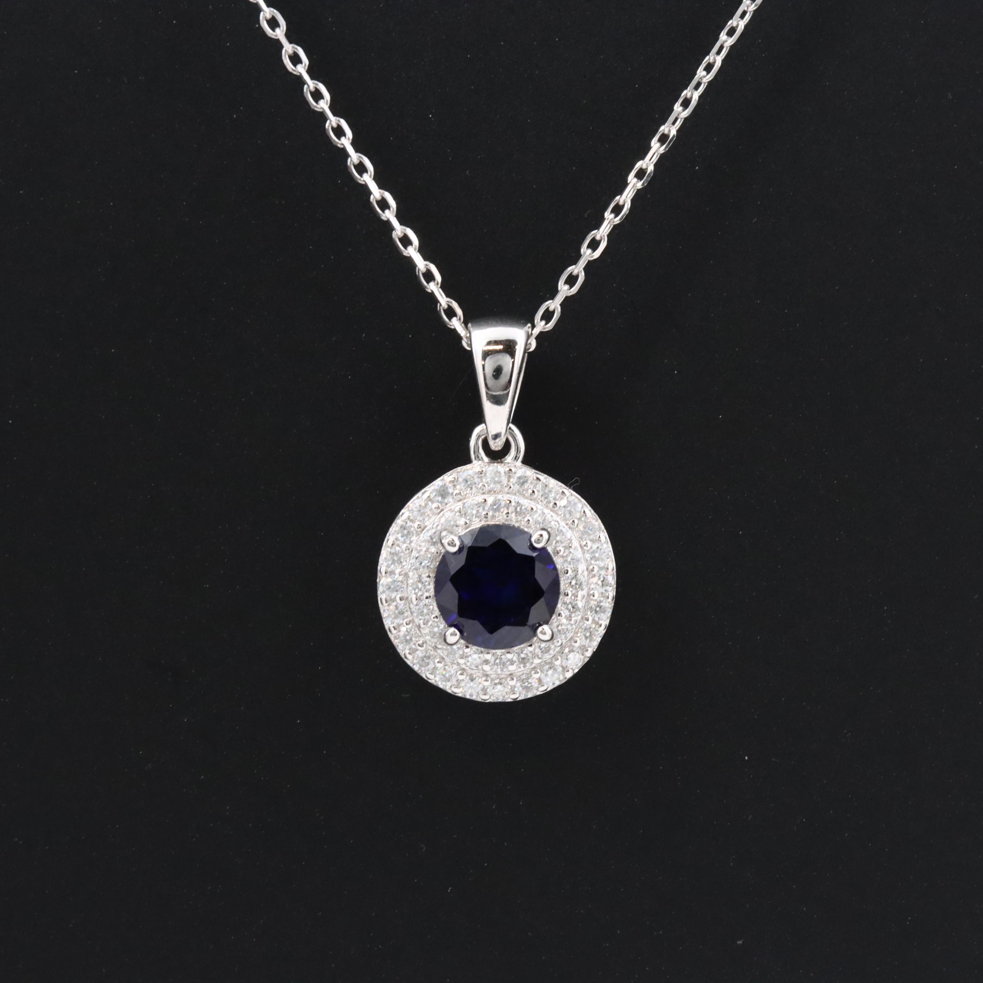 Sterling Sapphire and Moissanite Pendant Necklace