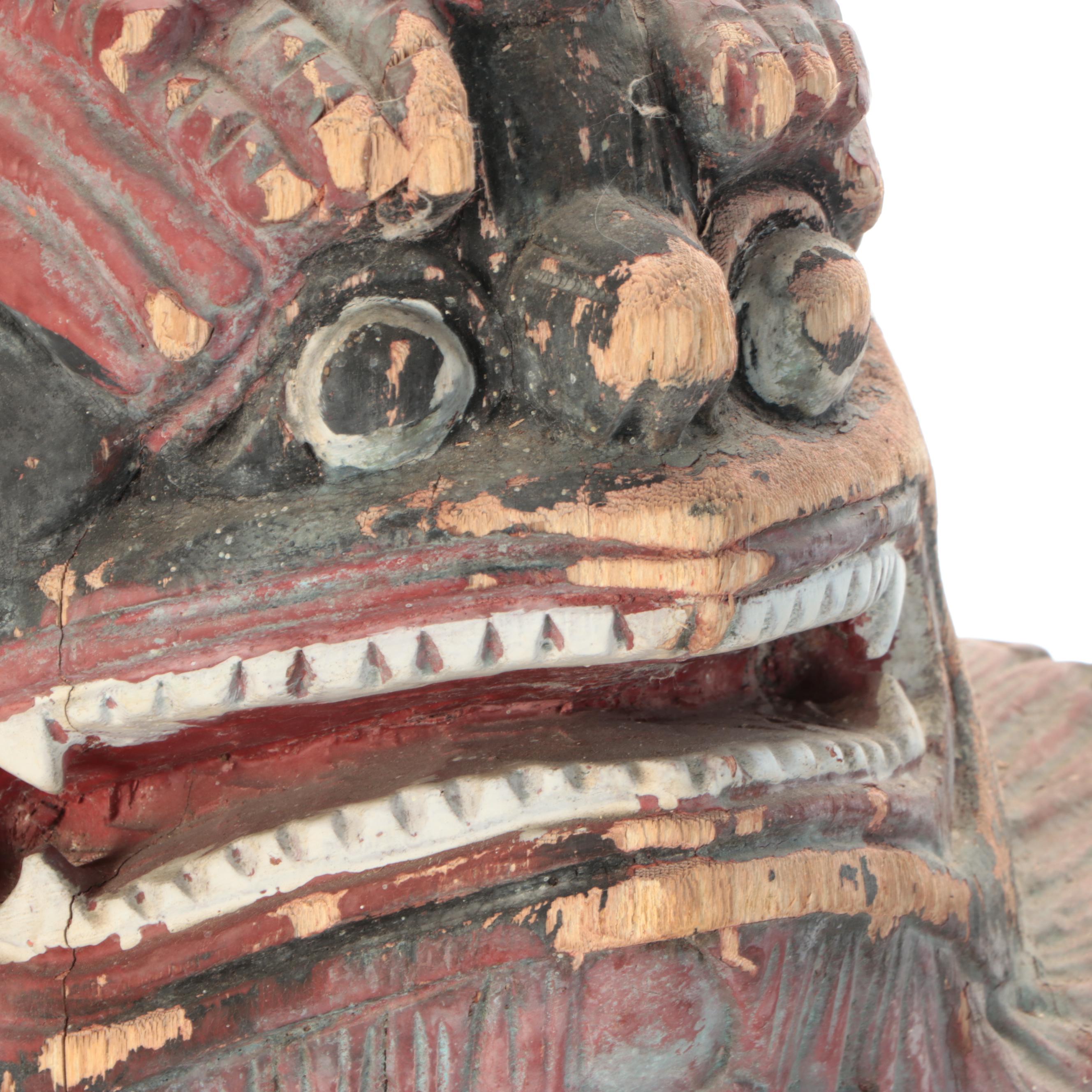 East Asian Hand-Painted Wood Guardian Lions
