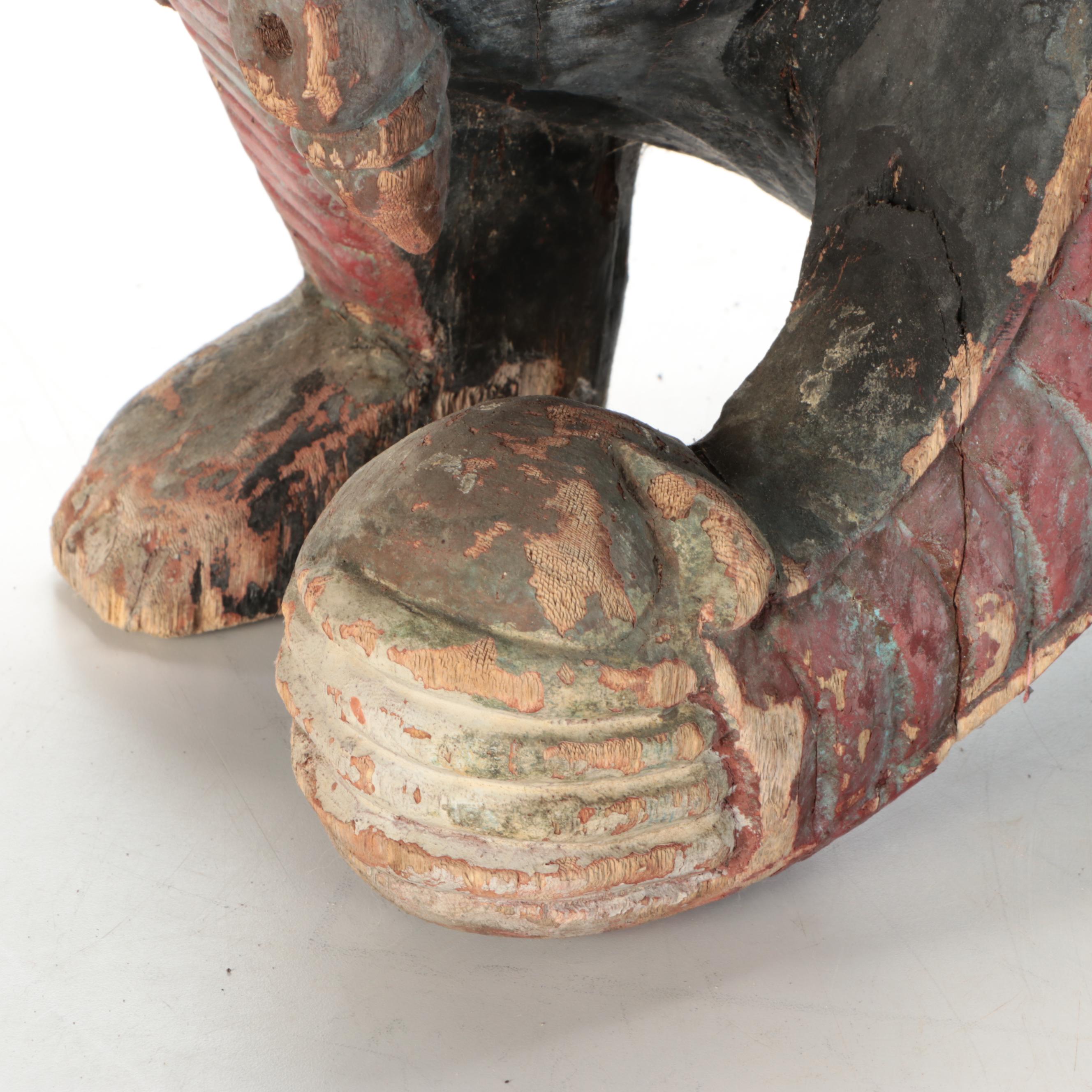 East Asian Hand-Painted Wood Guardian Lions