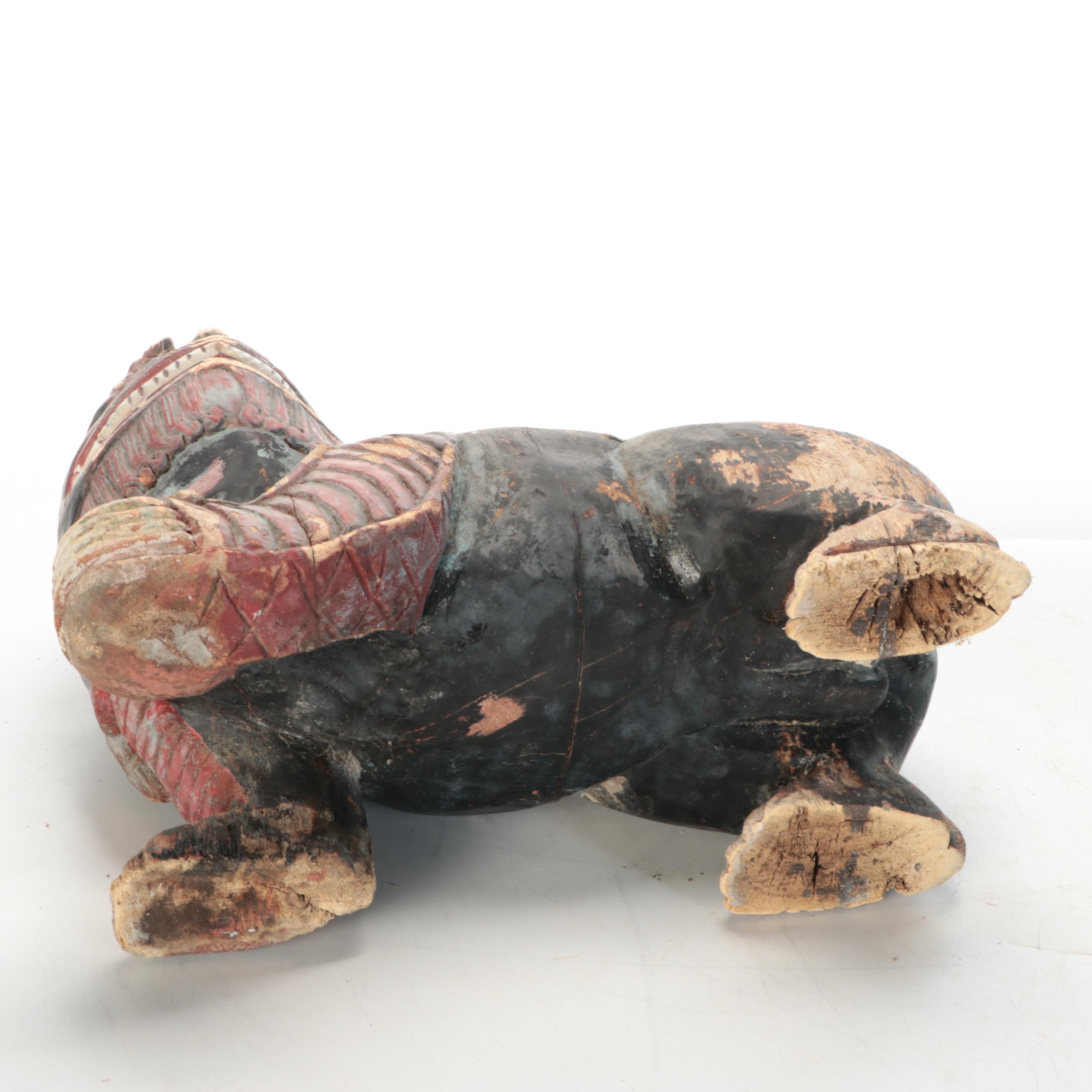 East Asian Hand-Painted Wood Guardian Lions