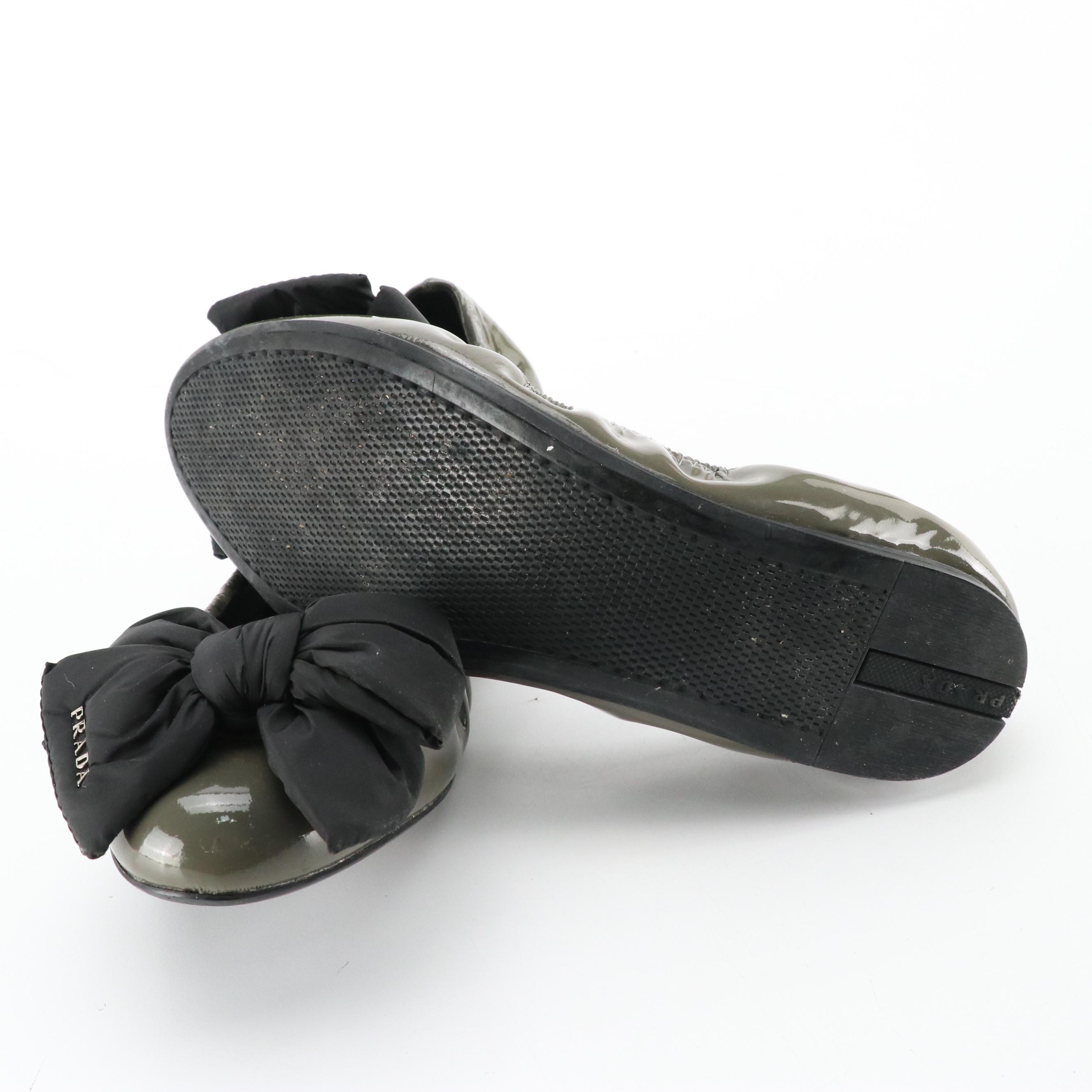 Prada Sport Puffer Bow Ballet Flats in Patent Leather