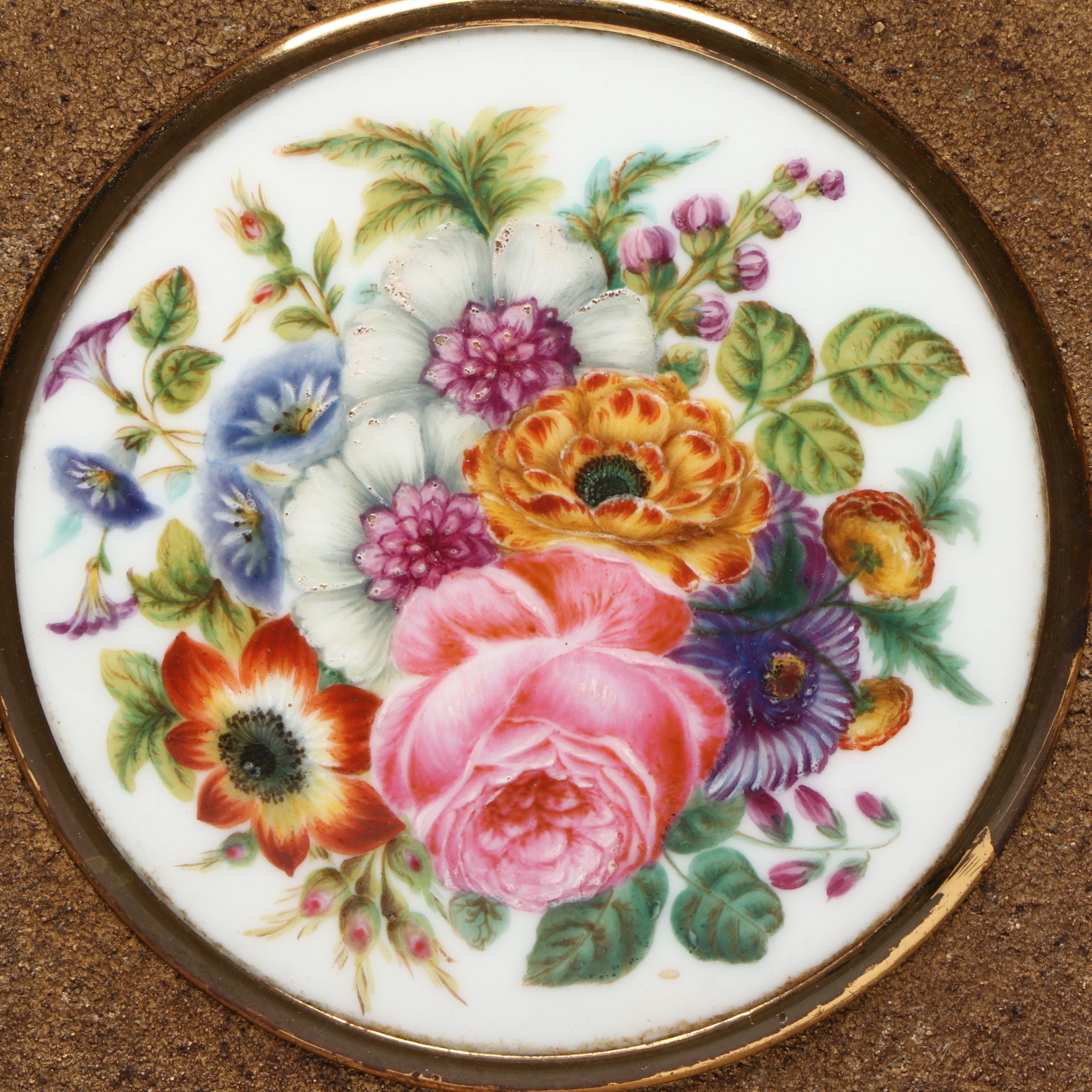 European Hand-Painted Floral Porcelain Plaque, Late 19th/Early 20th Century