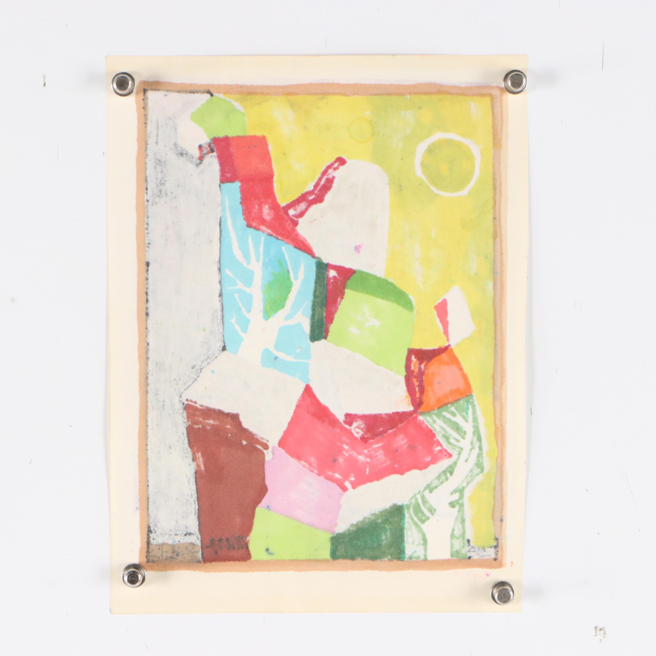 Evelyn Marx Mixed Media Drawing "The Summit," Late 20th Century