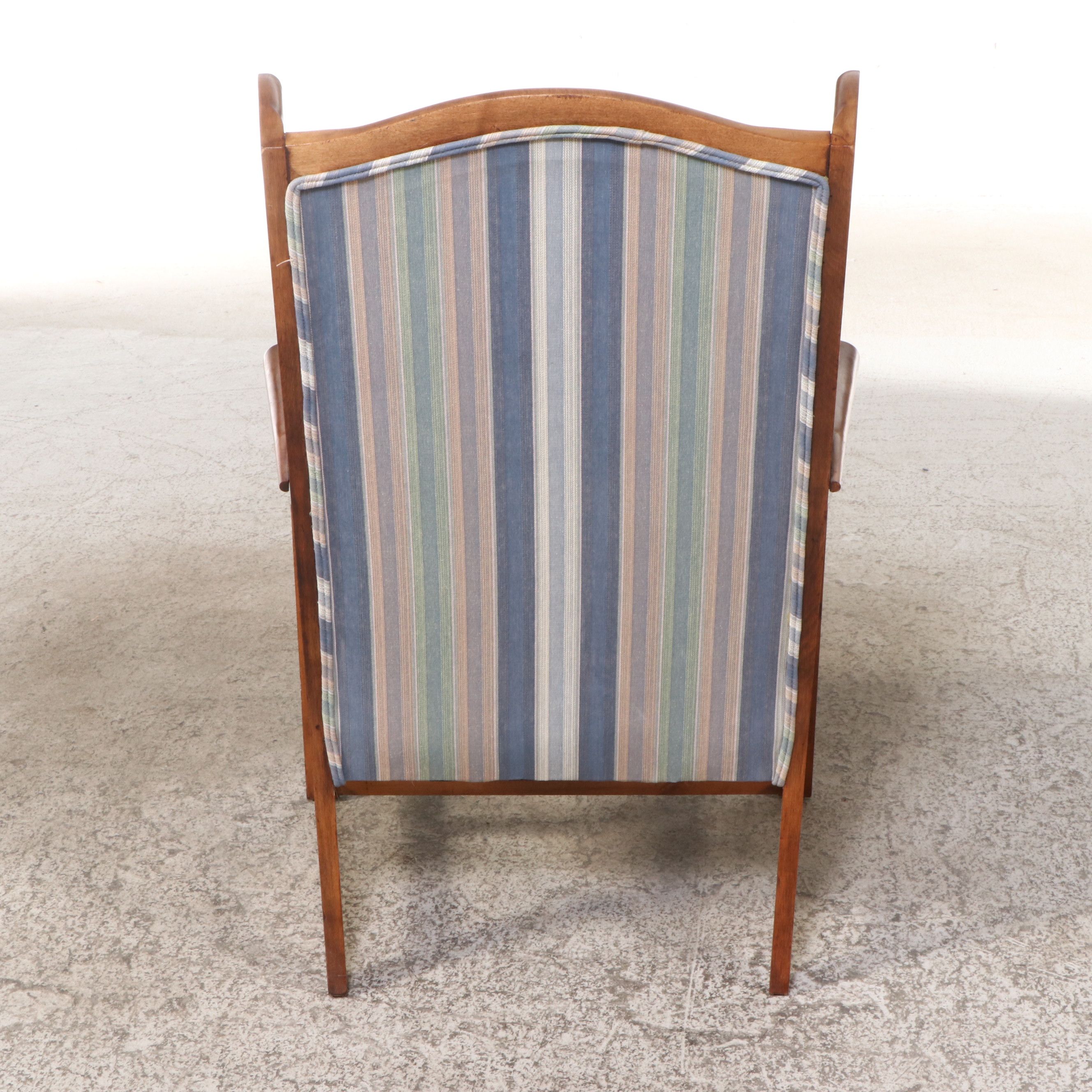 Georgian Style Striped Upholstered Cherry Finish Wingback Chair