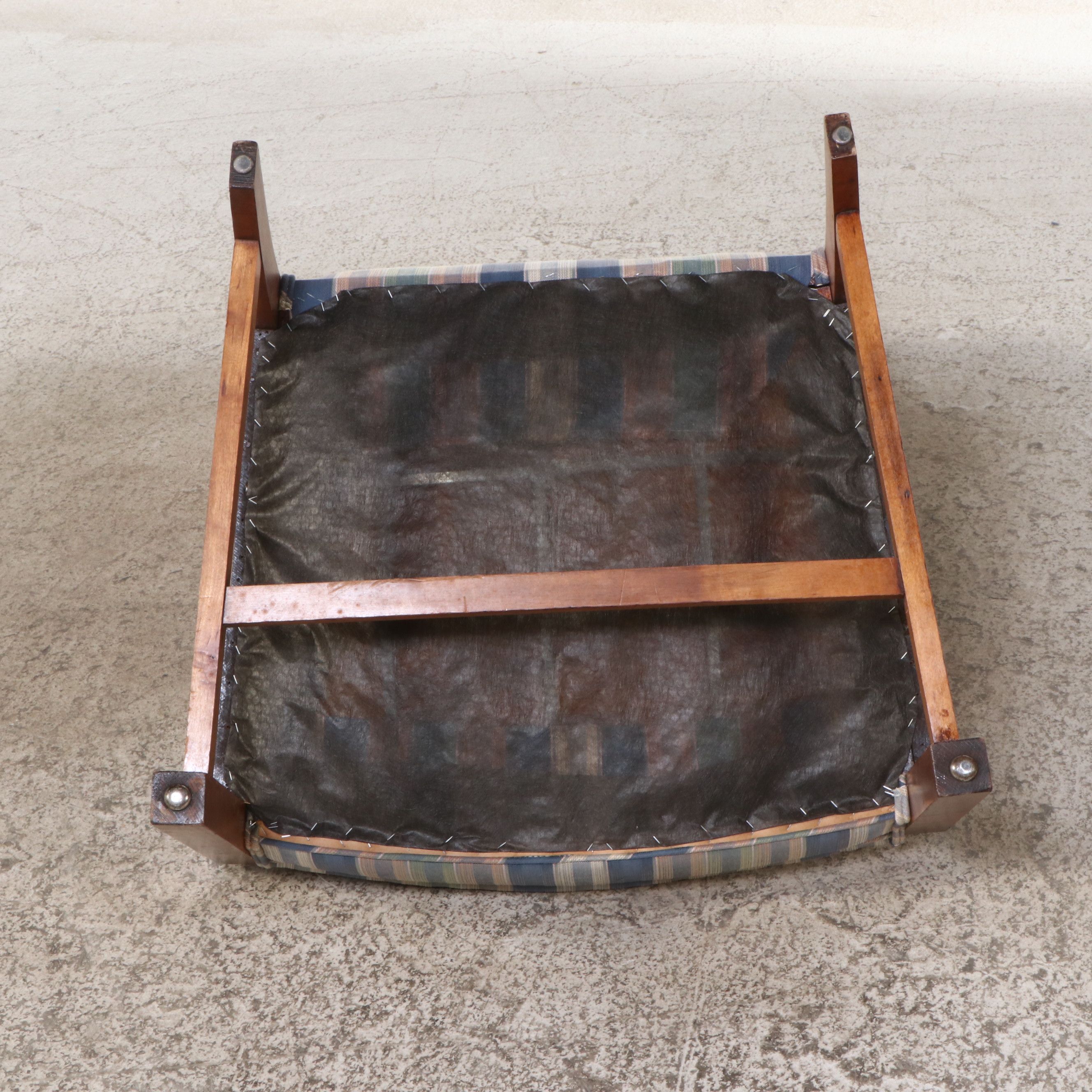 Georgian Style Striped Upholstered Cherry Finish Wingback Chair