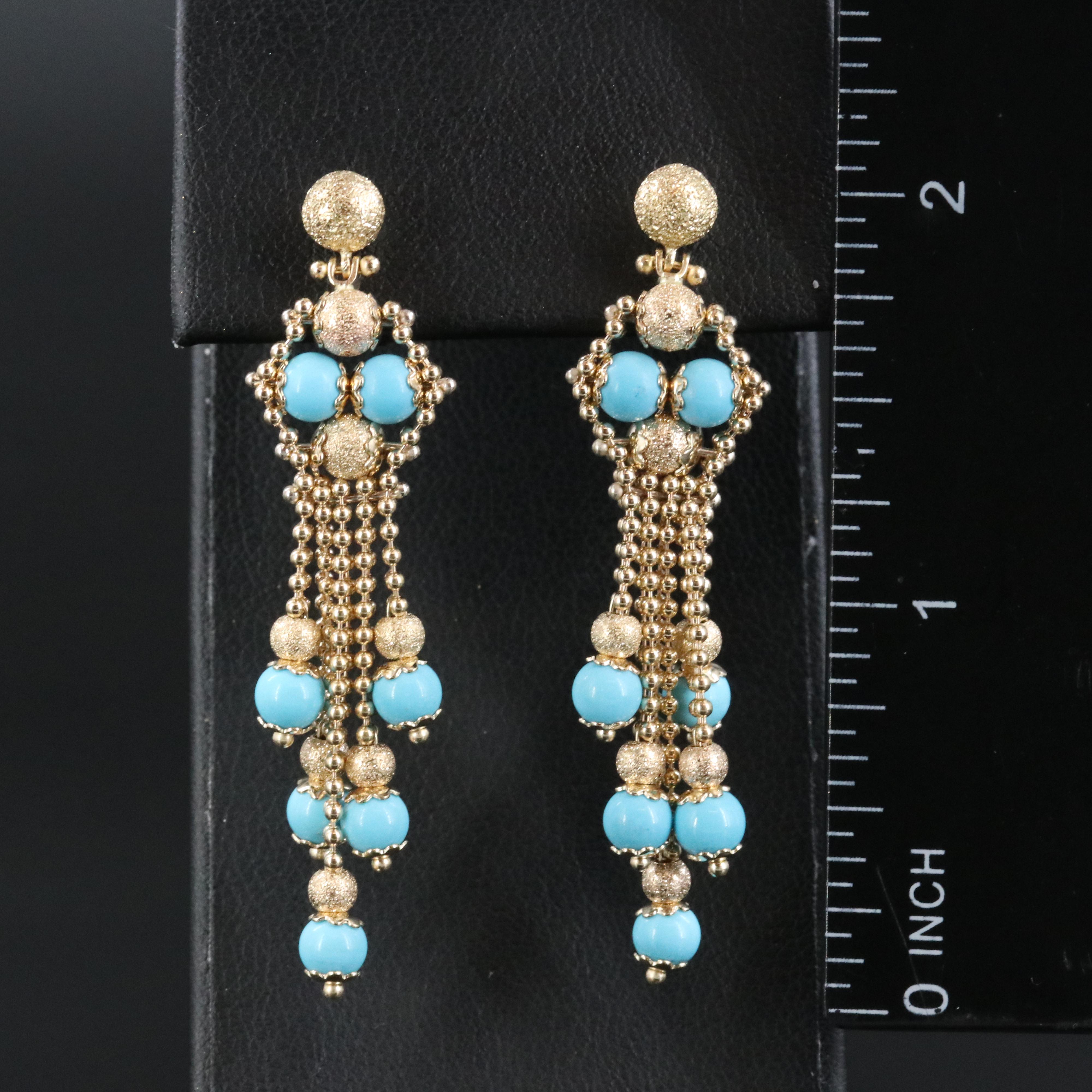 14K Turquoise Tassel Earrings