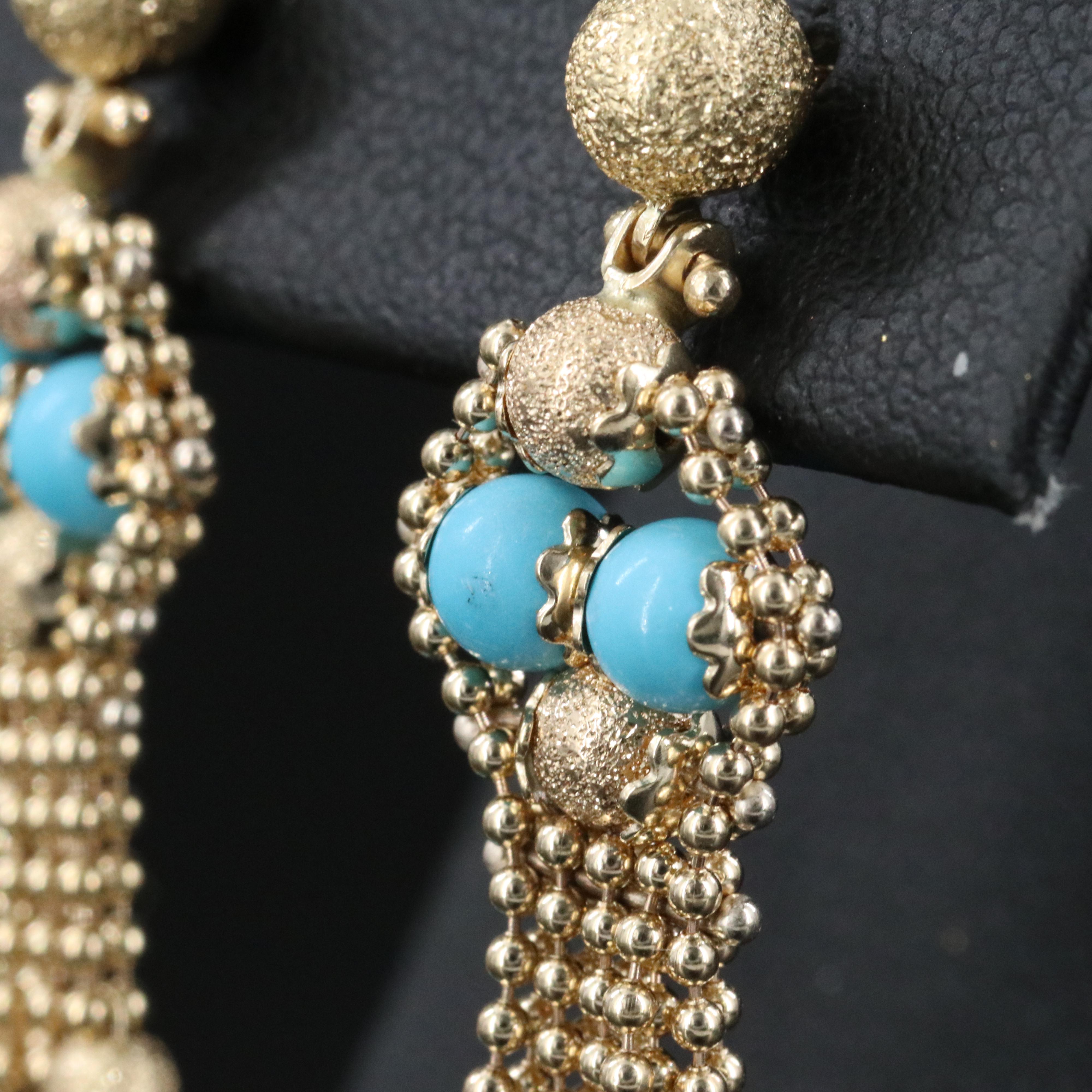 14K Turquoise Tassel Earrings