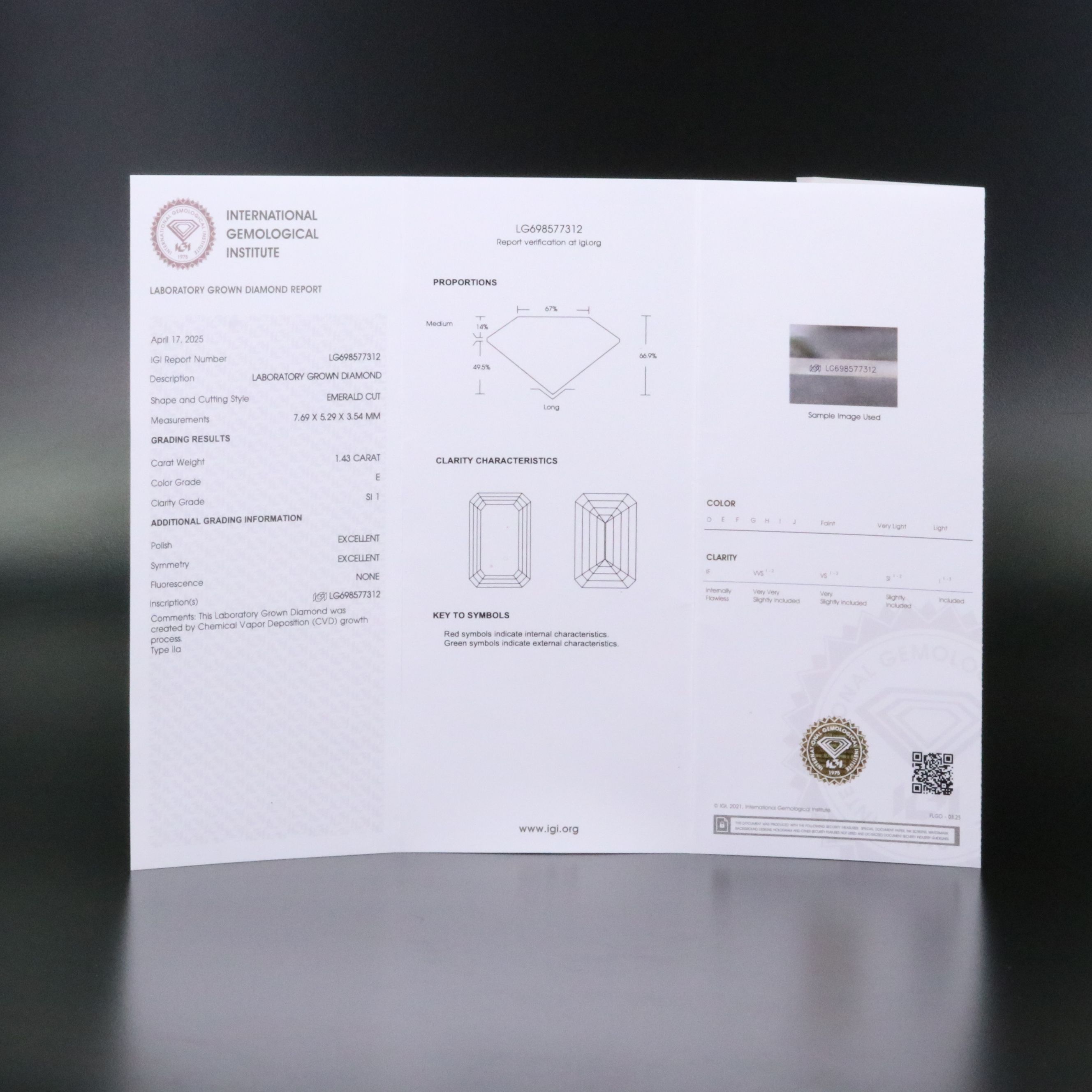 Loose 1.43 CT Lab Grown Diamond with IGI Report