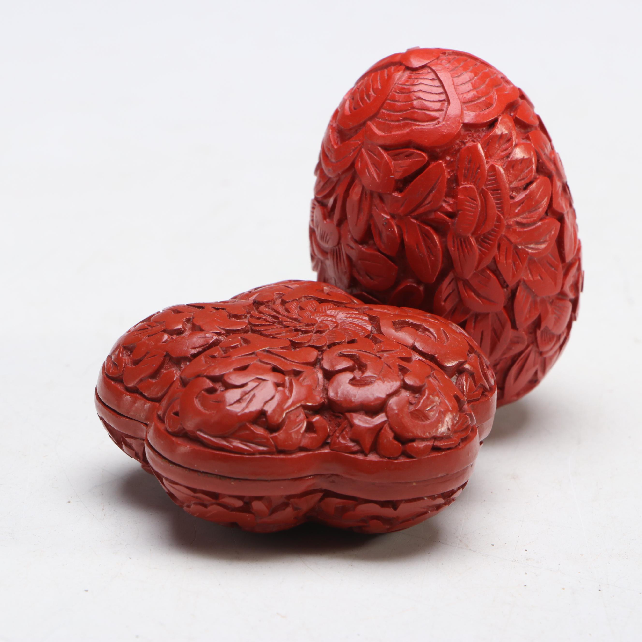 Chinese Red Finish Enamel Flower Box with Carved Wood Egg Figure