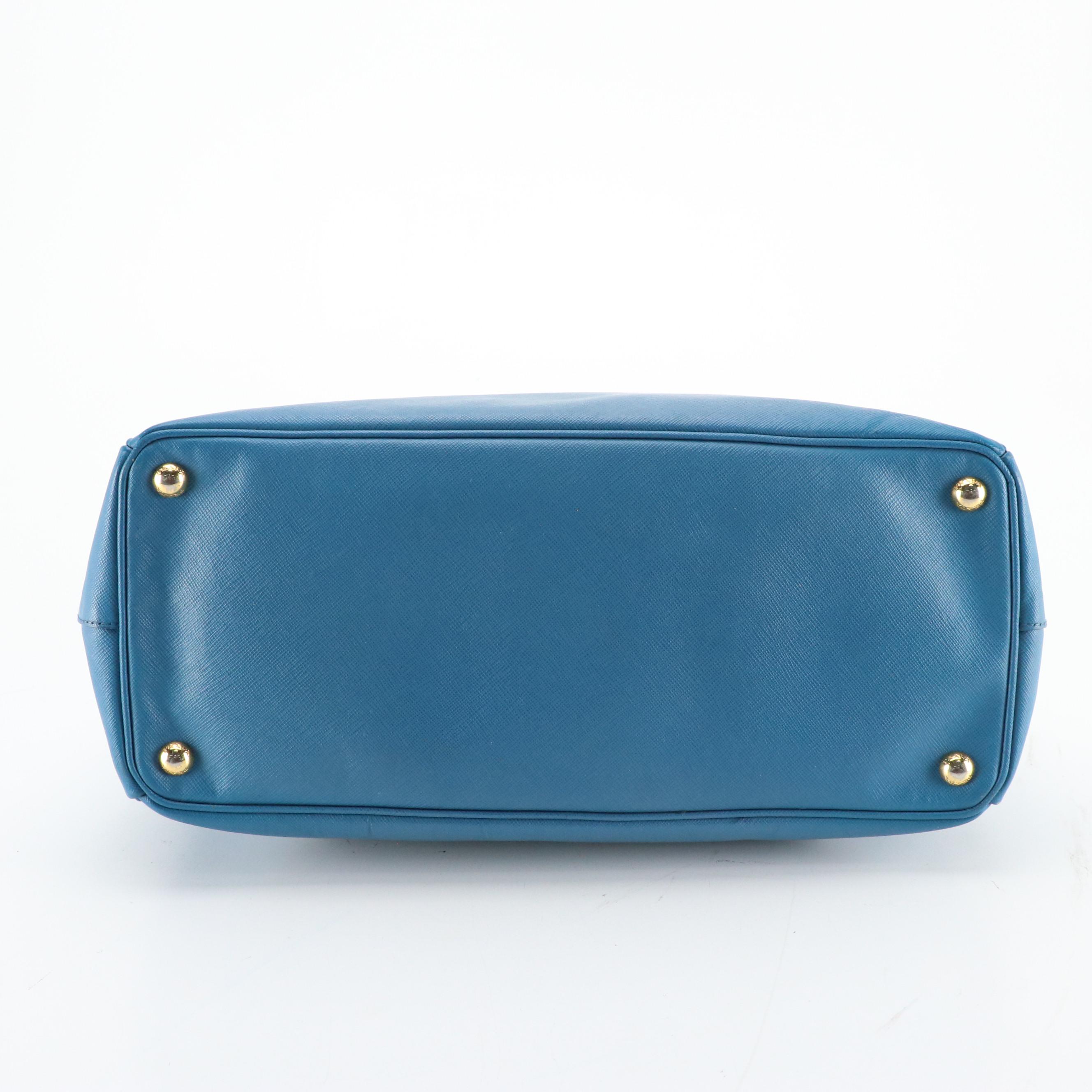 Prada Double Zip Galleria Tote Bag BN1786 in Blue Saffiano Lux Leather