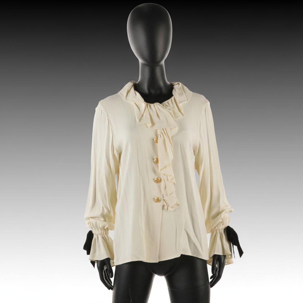 Yves Saint Laurent Rive Gauche Silk Poet Blouse with Filigree/Crystal Buttons