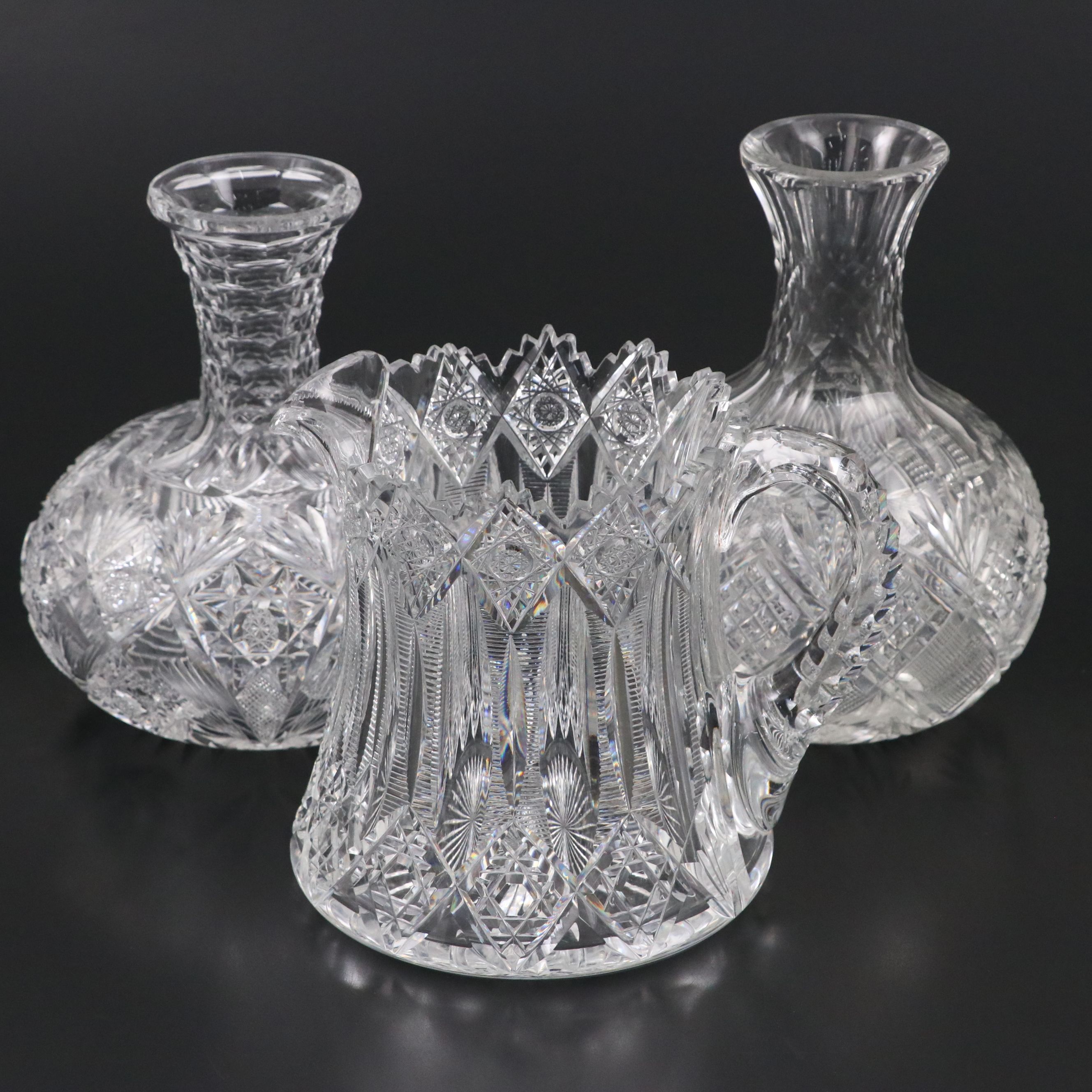 American Brilliant Cut Crystal Decanters and Pitcher