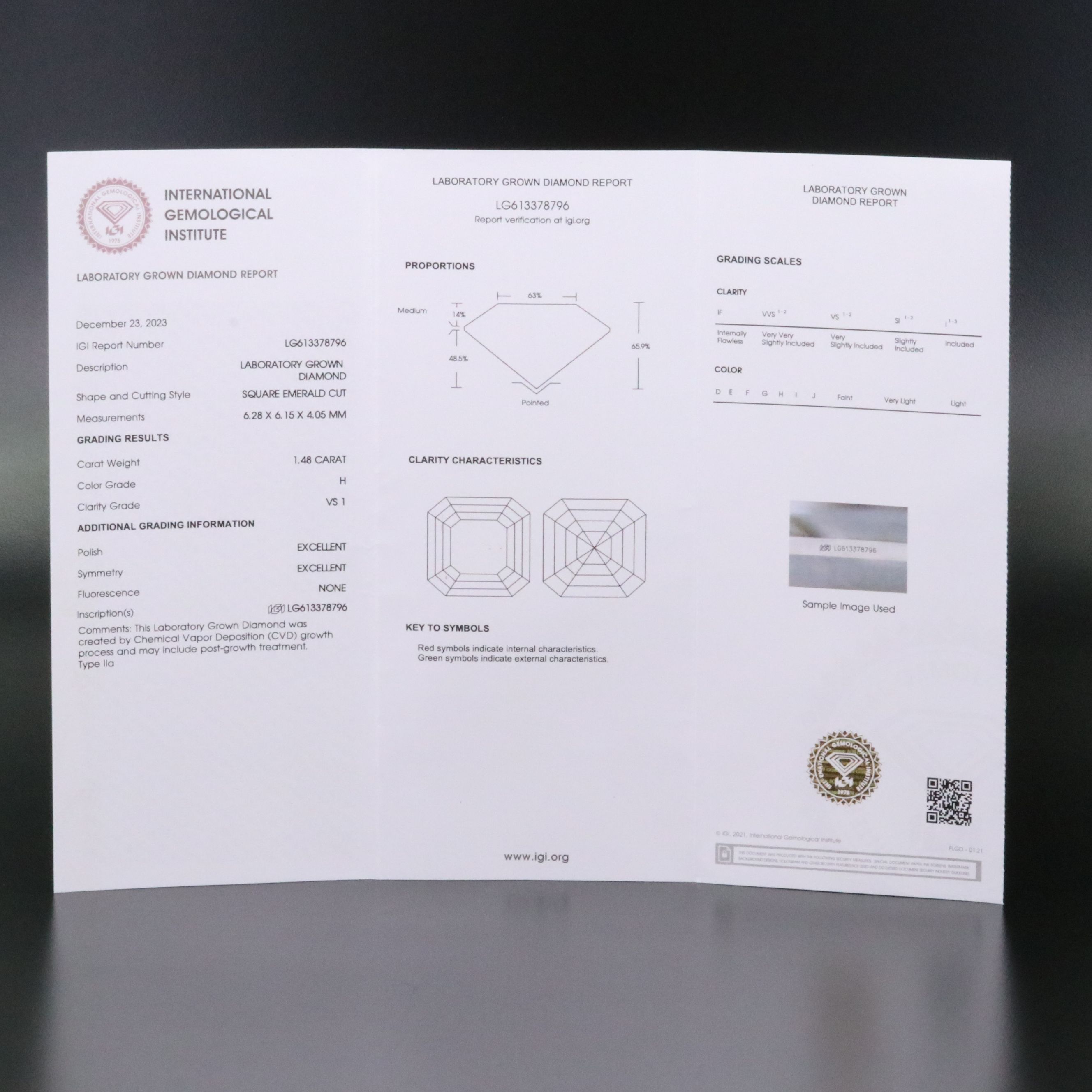 Loose 1.48 CT Lab Grown Diamond with IGI Report