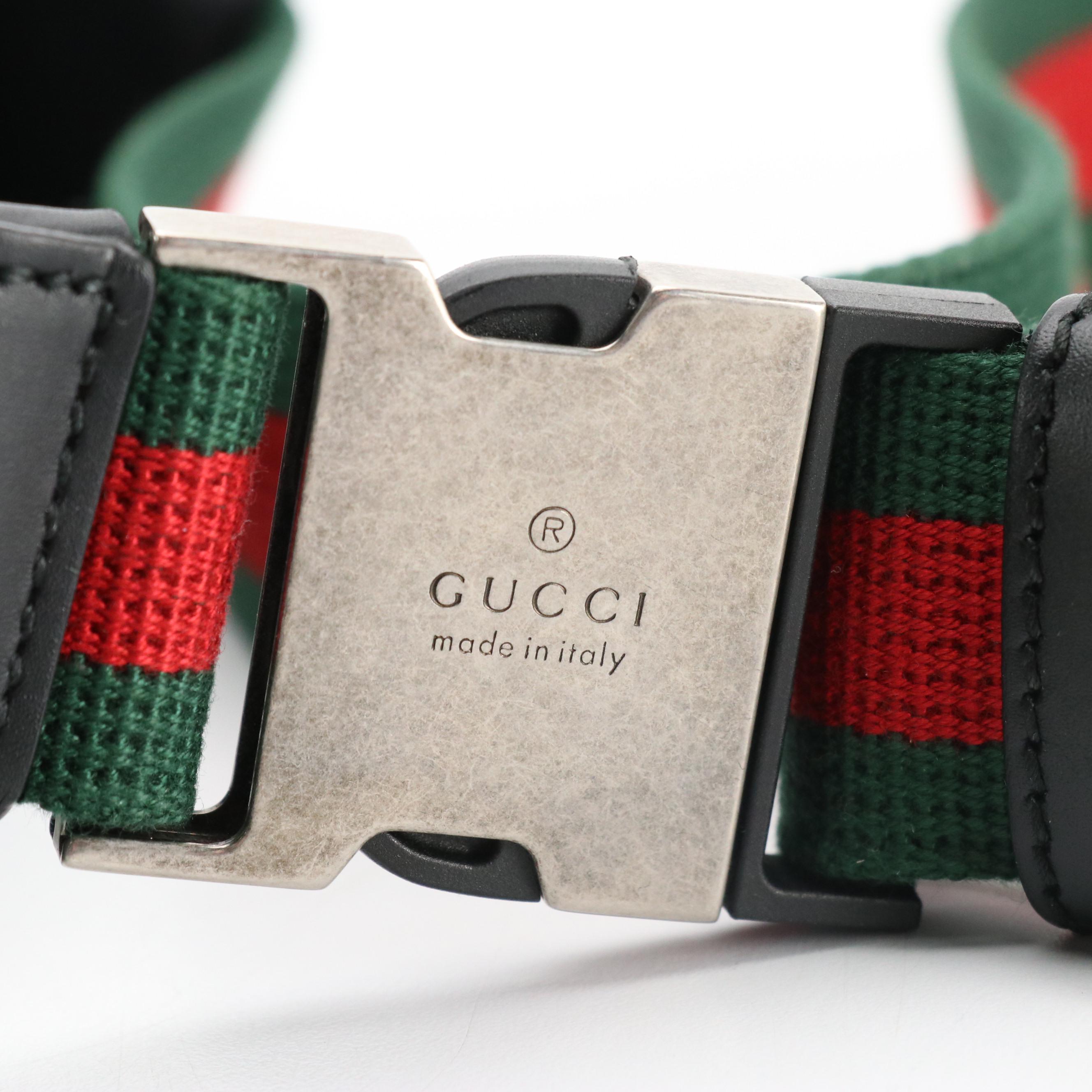 Gucci Black Techno Canvas Web Strap Belt Bag with Leather Trim