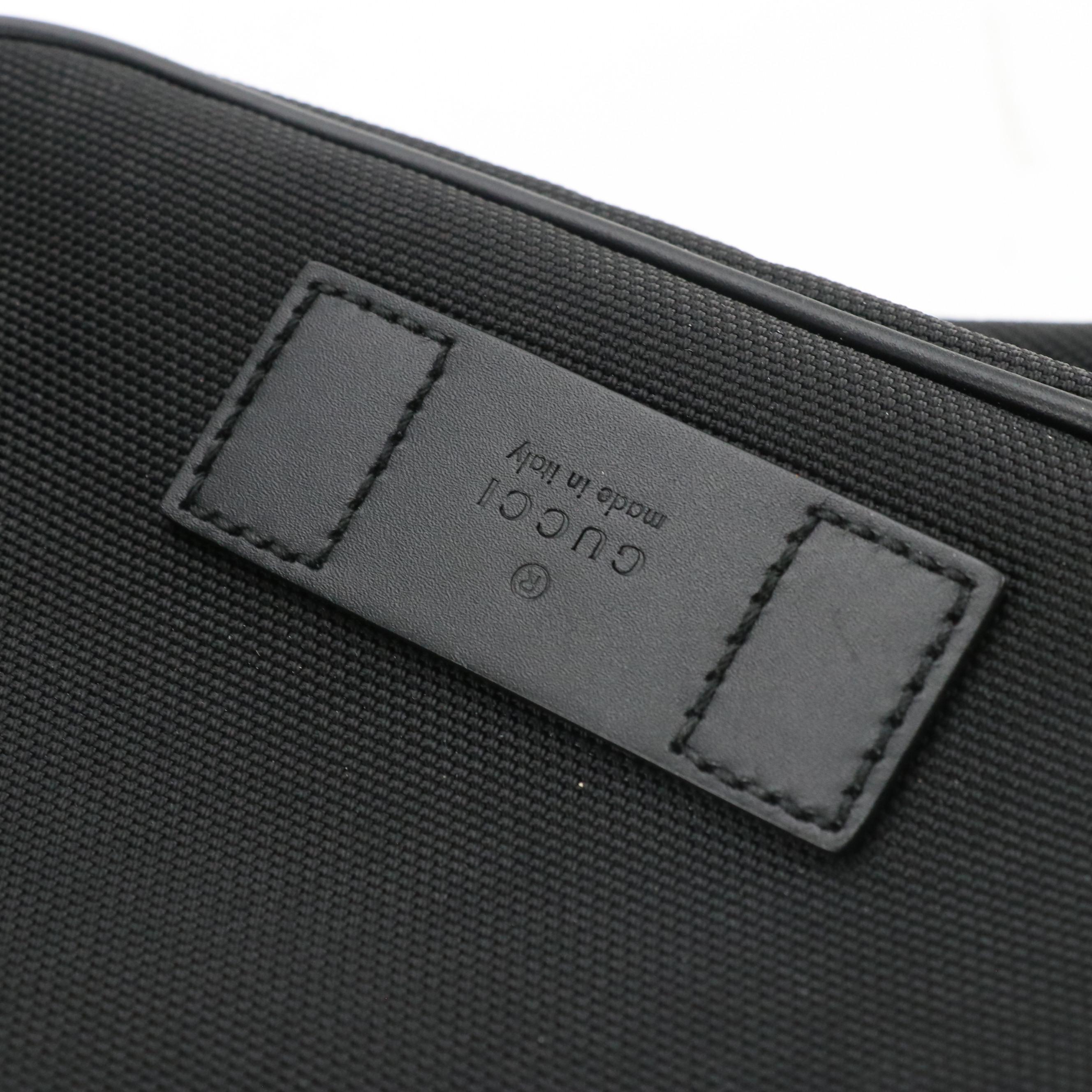 Gucci Black Techno Canvas Web Strap Belt Bag with Leather Trim