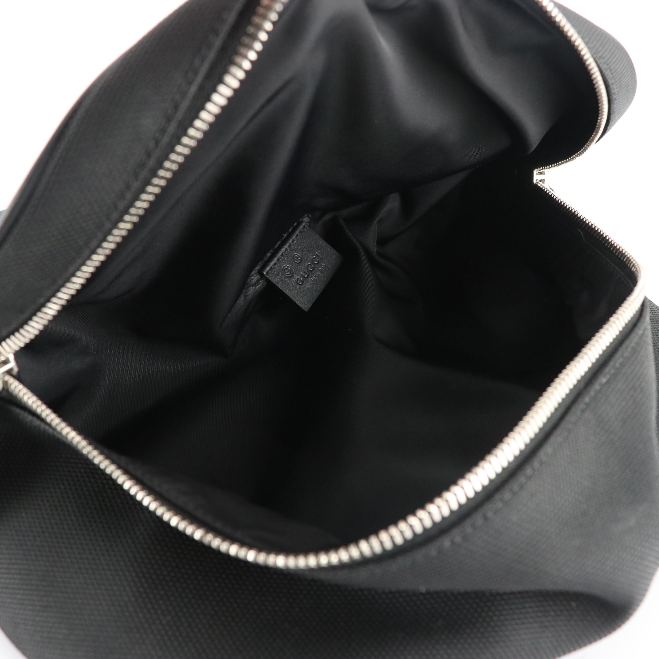 Gucci Black Techno Canvas Web Strap Belt Bag with Leather Trim