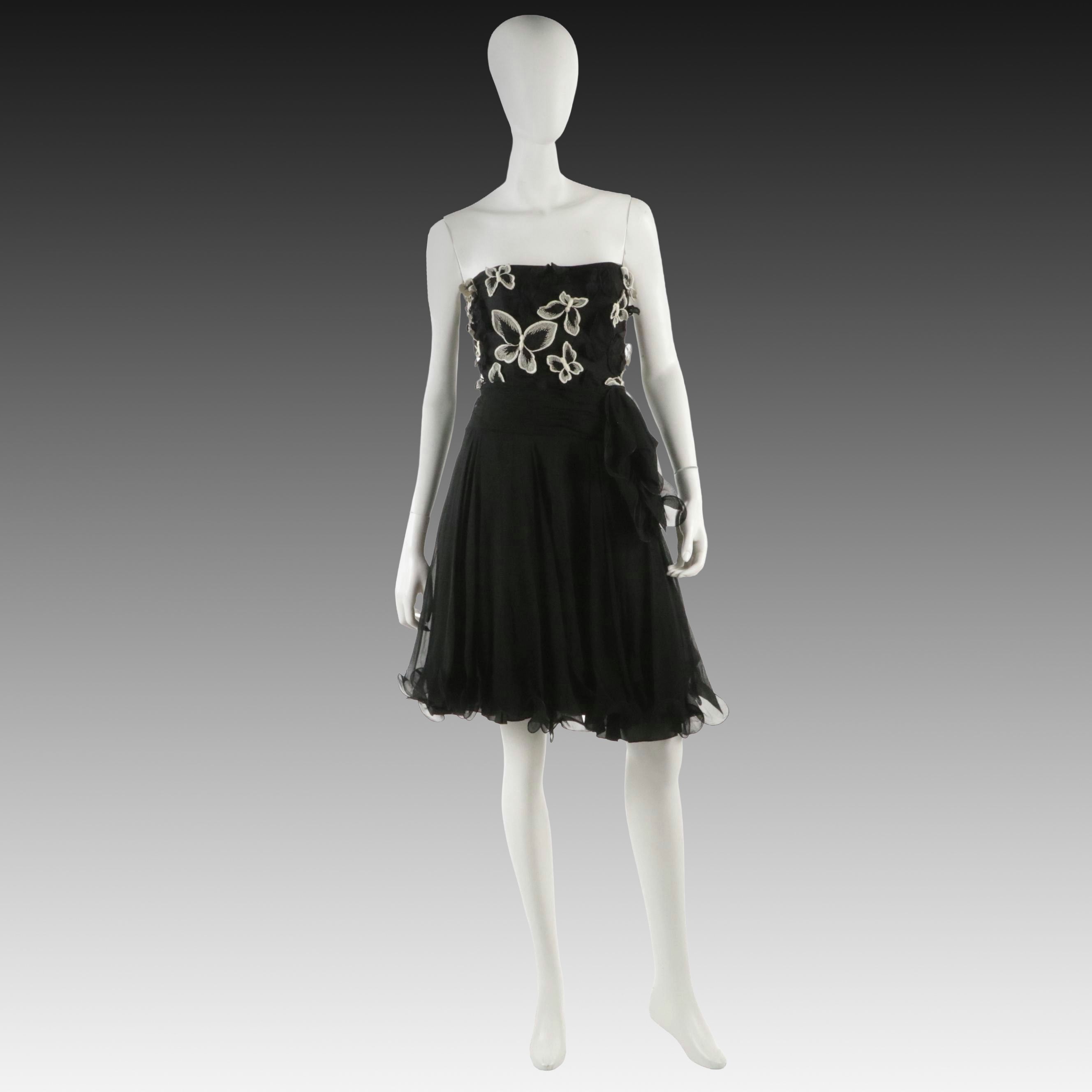 Louis Féraud Appliquéd Butterfly Silk Strapless Cocktail Dress