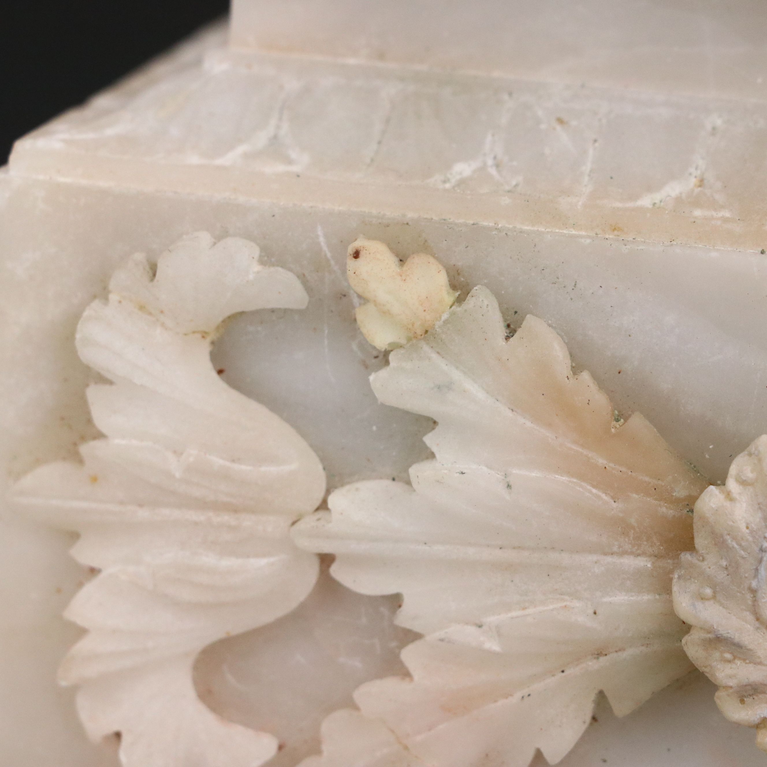 French Restoration Period Alabaster Portico Mantel Clock with Glass Cloche