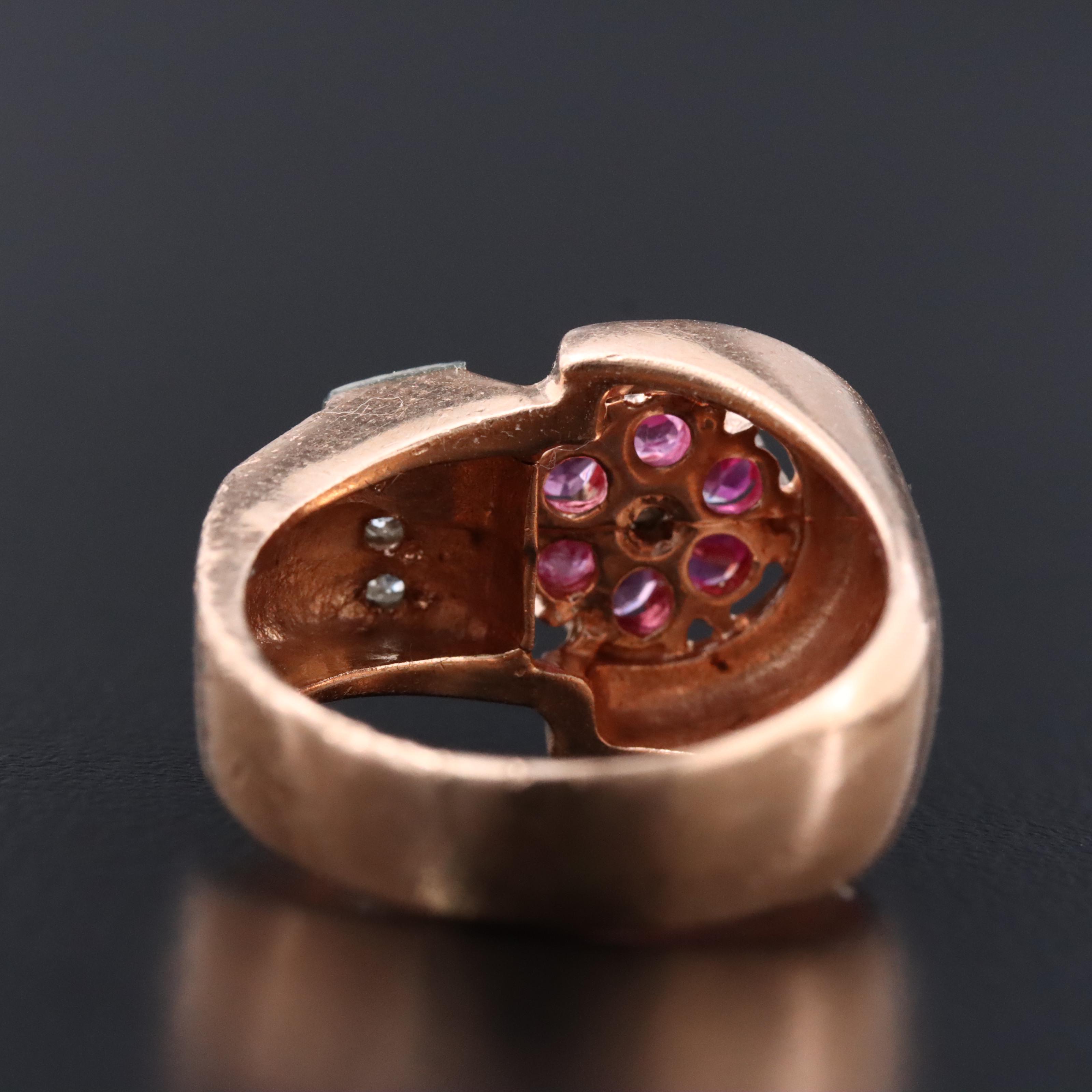 Retro 14K Rose Gold Ruby and Diamond Ring