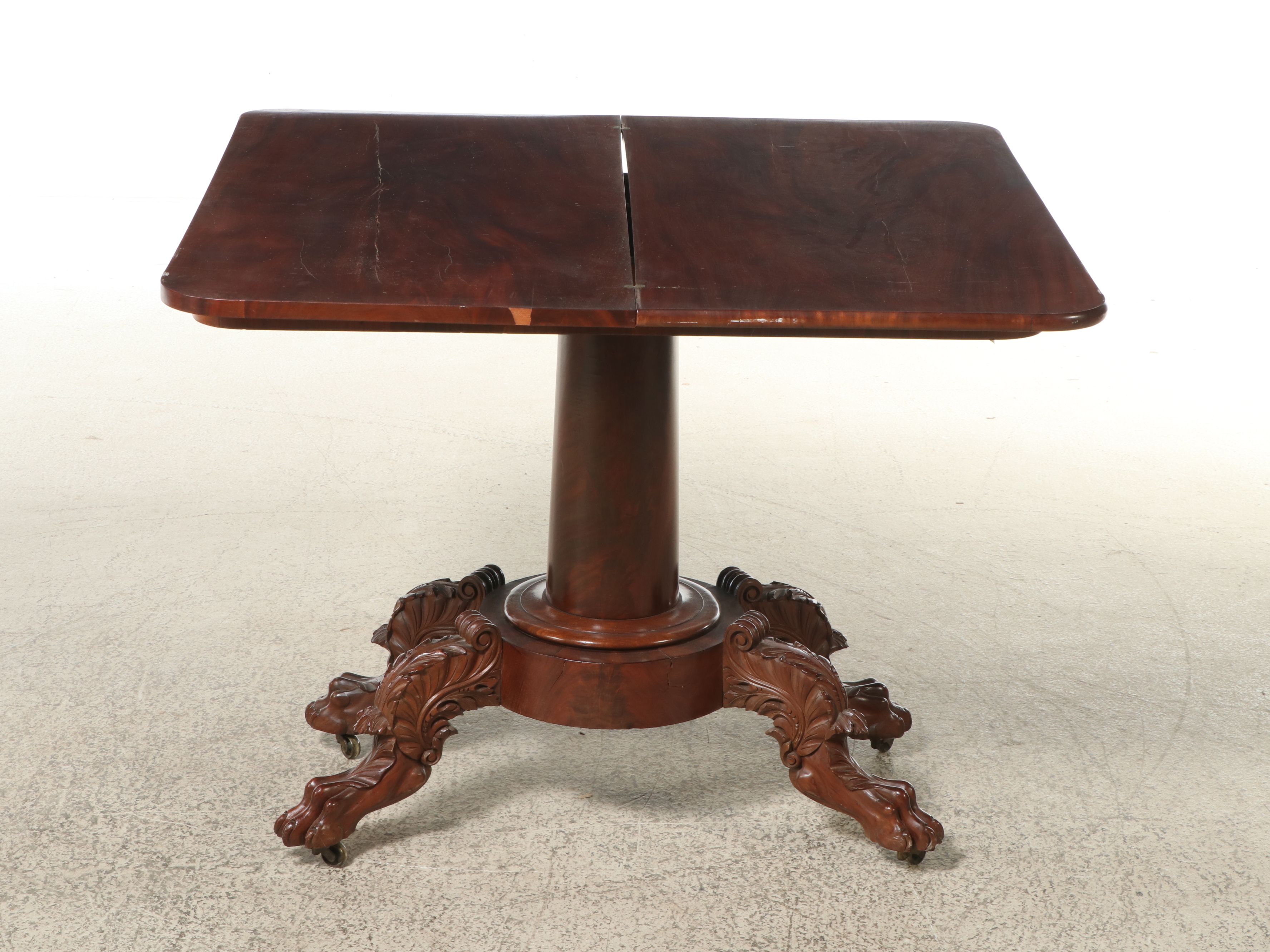 Empire Style Mahogany Flip-Top Game Table with Claw Feet