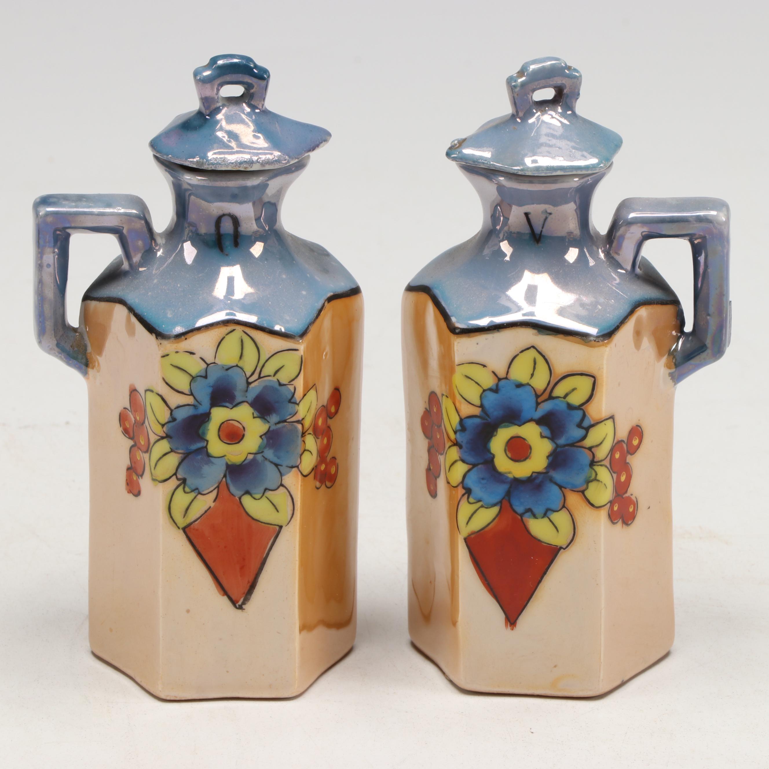 Japanese Hand-Painted Lusterware Bowl with Table Accessories, Mid-20th Century