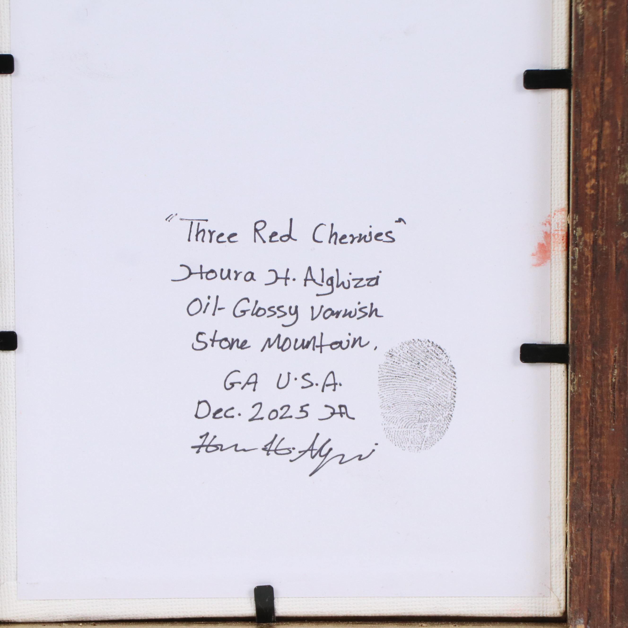 Houra H. Alghizzi Oil Painting "Three Red Cherries," 2025