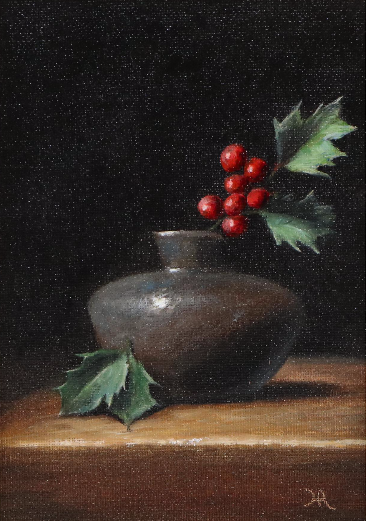 Houra H. Alghizzi "Holly Berry Stem in a Vase" Oil Painting
