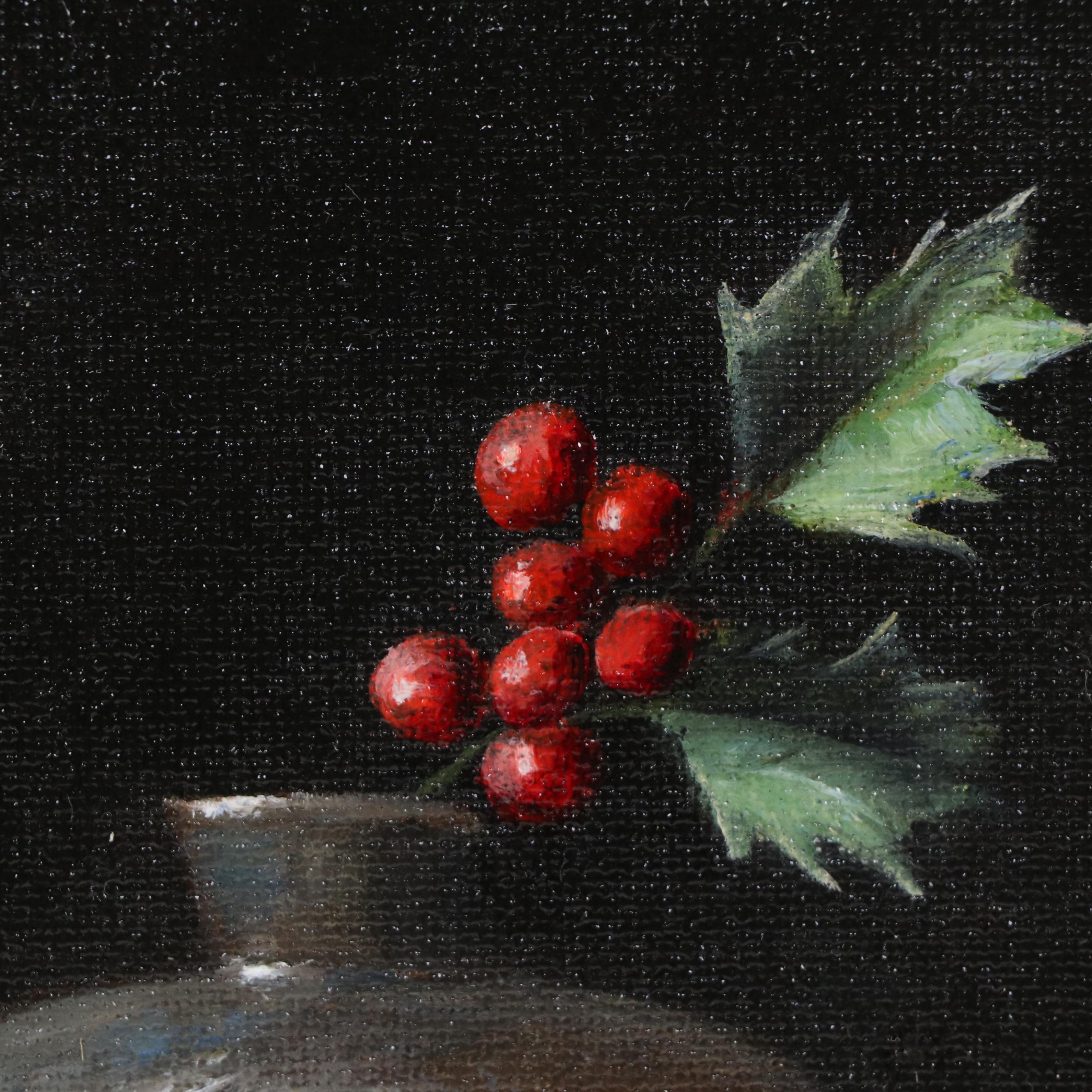 Houra H. Alghizzi "Holly Berry Stem in a Vase" Oil Painting