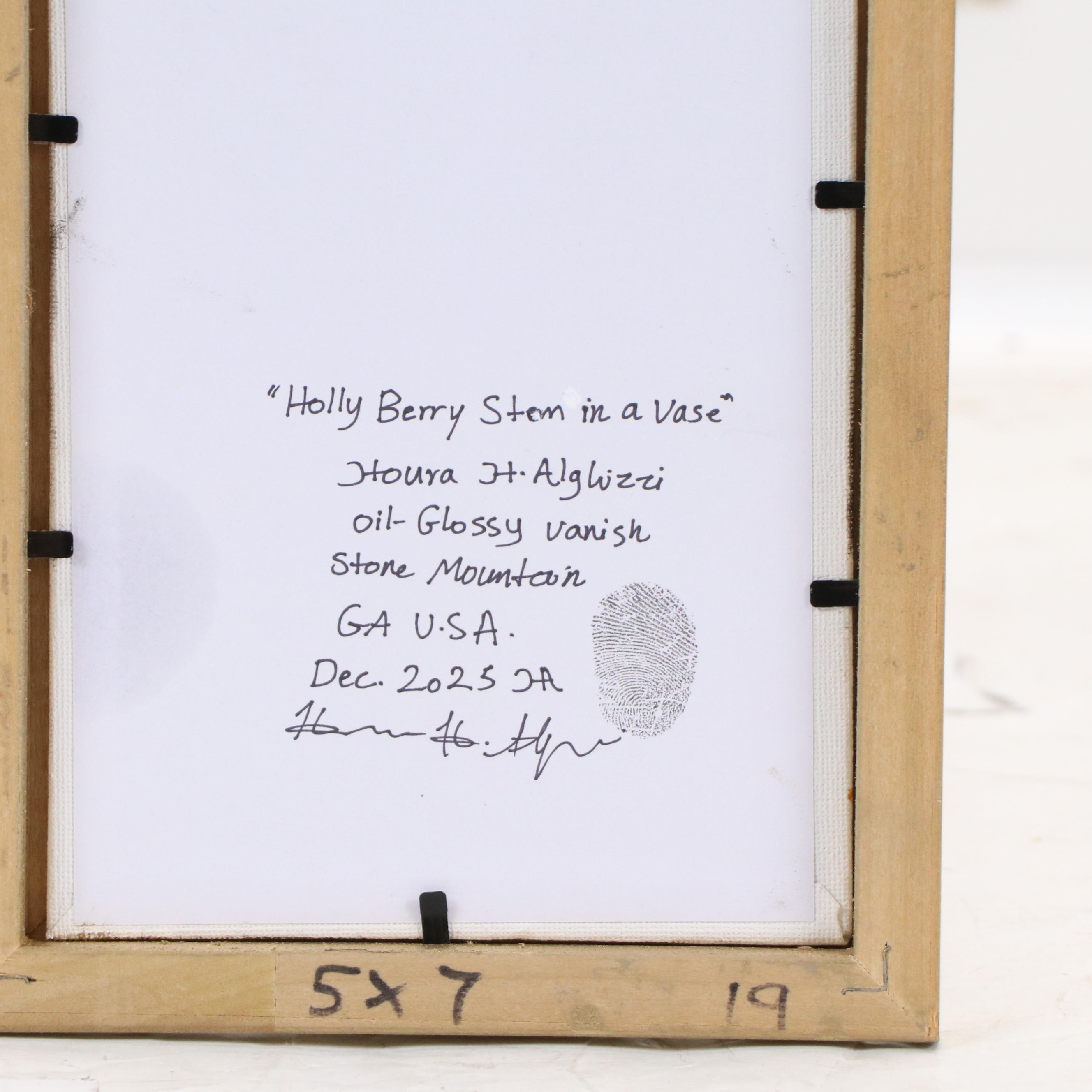 Houra H. Alghizzi "Holly Berry Stem in a Vase" Oil Painting