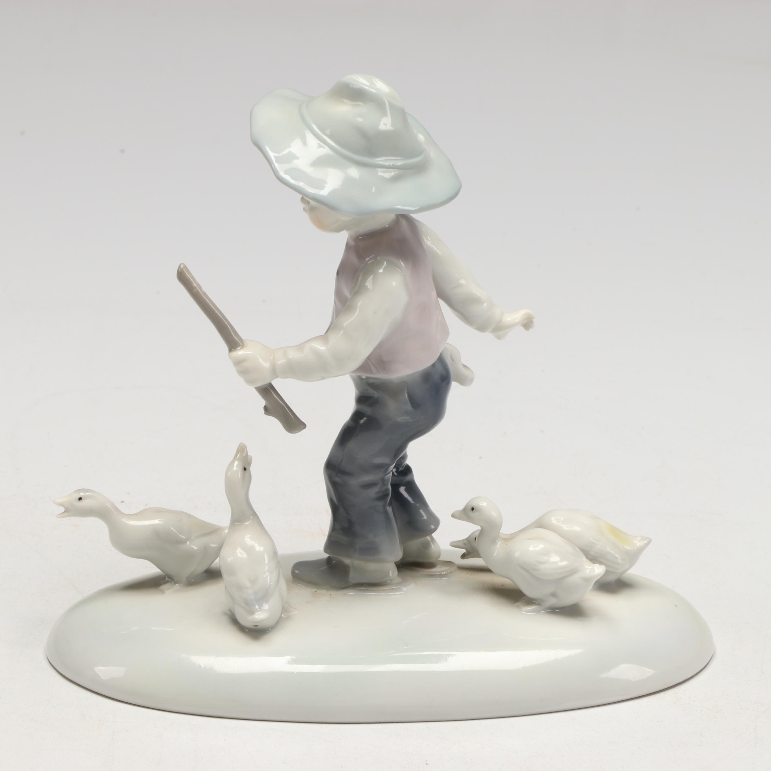 Metzler & Ortloff "Boy with Geese" and Other Porcelain Figurine