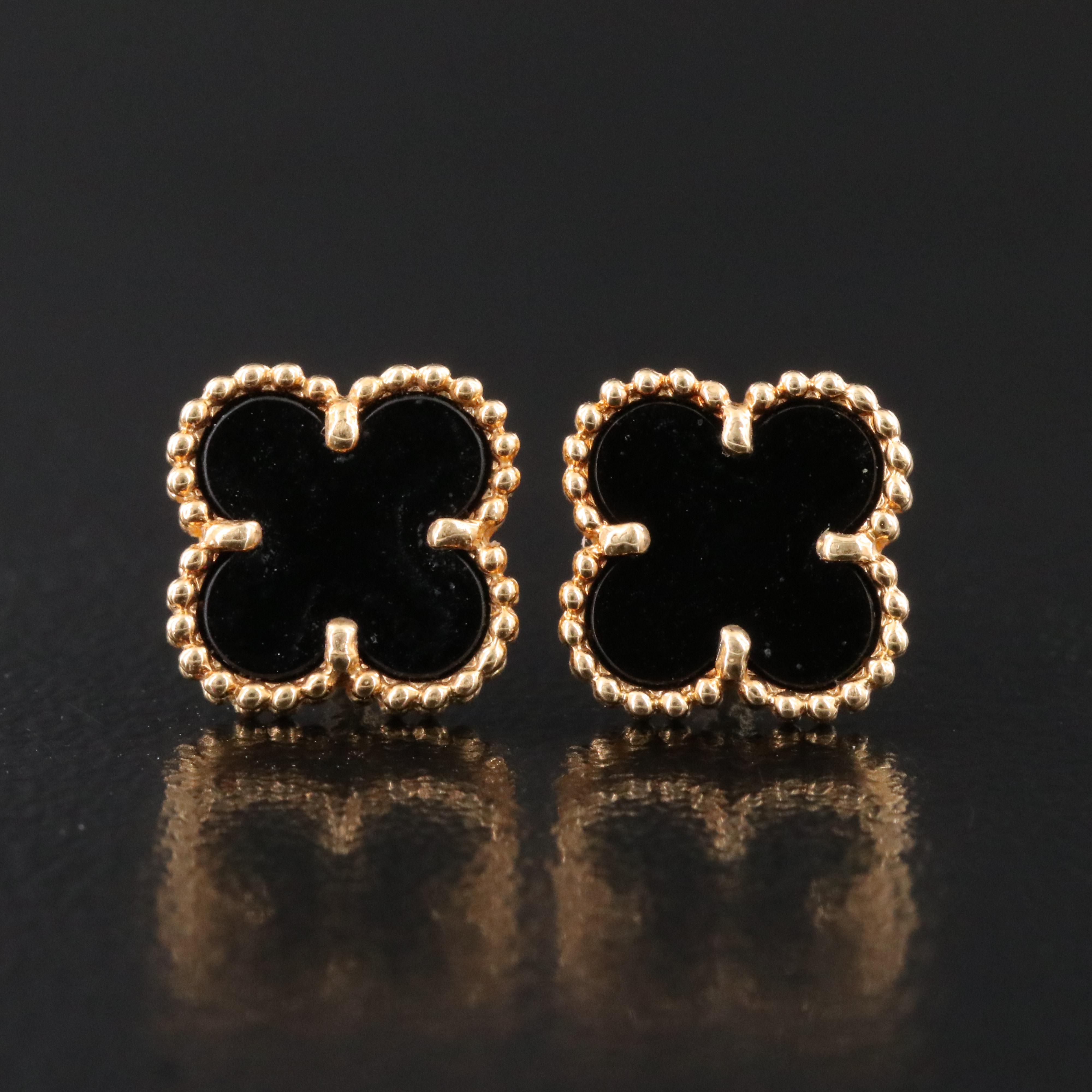 Van Cleef & Arpels Sweet Alhambra 18K Black Onyx Earrings