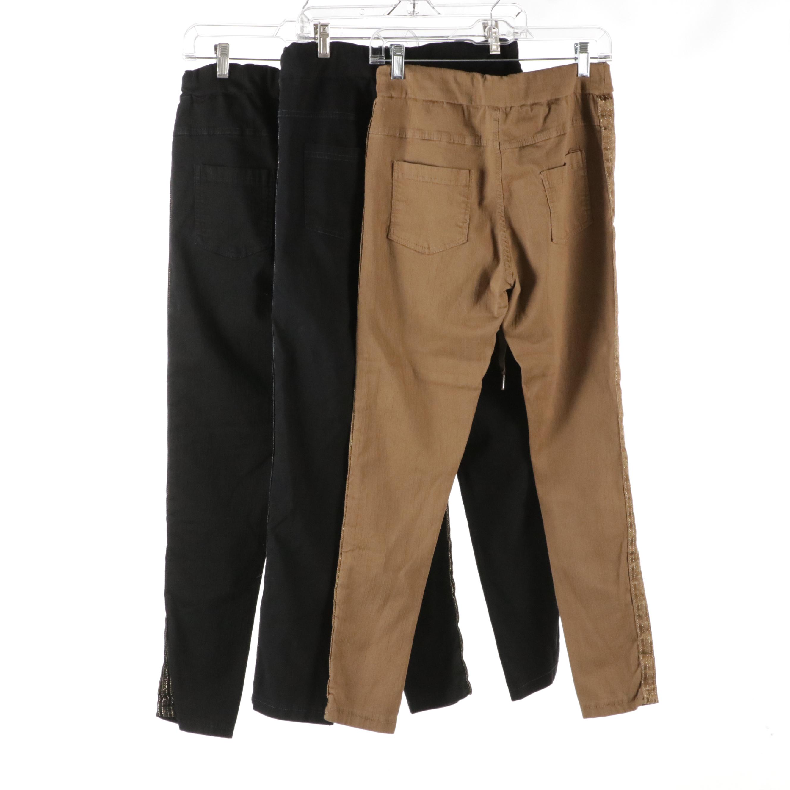 Venti6 Metallic Trimmed and Rhinestone Embellished Skinny Leg Pants